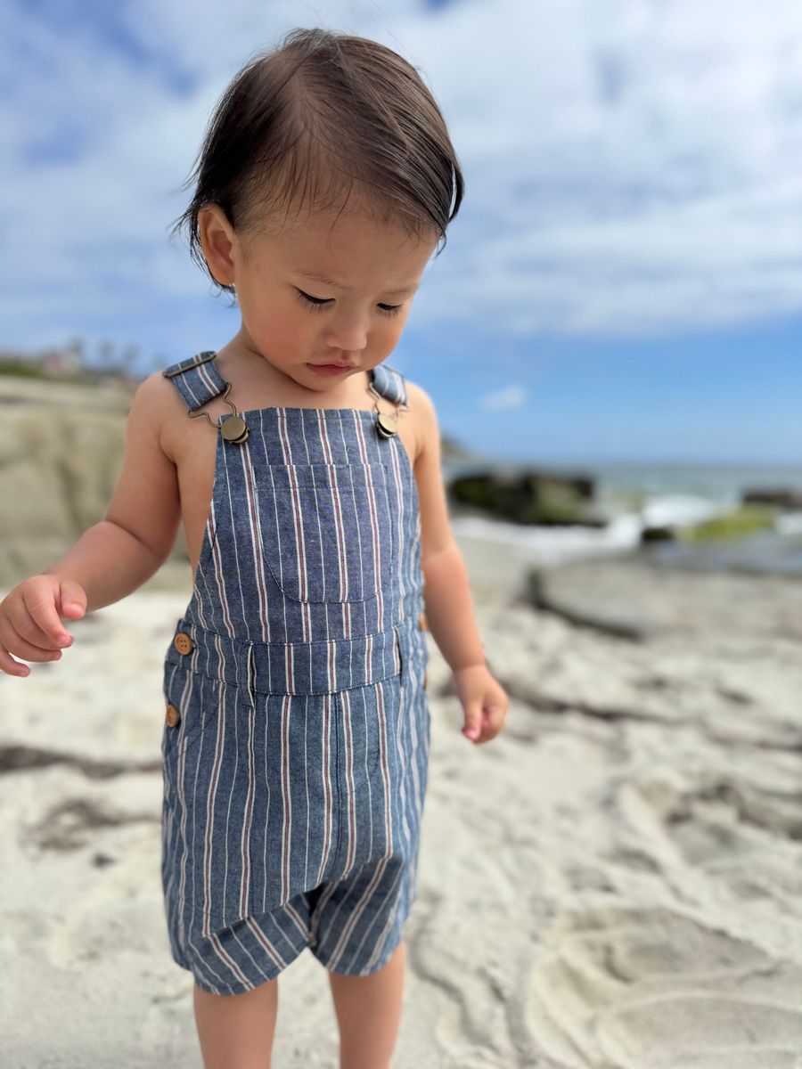 Galleon Woven Overalls | Chambray/Red Stripe