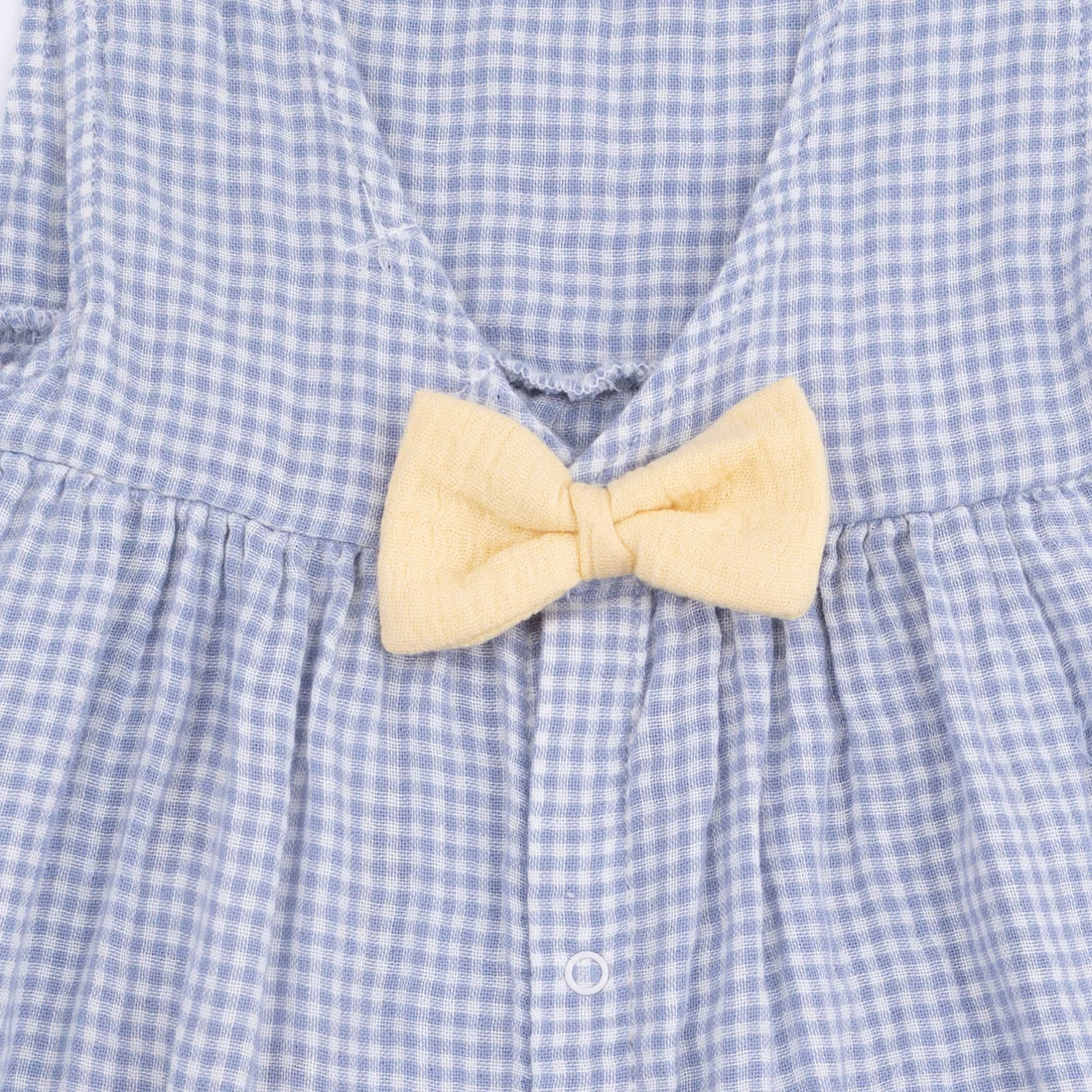 Angel Dear Micro Gingham Blue Blizzard Dress w/ Bow + Bloomer Set