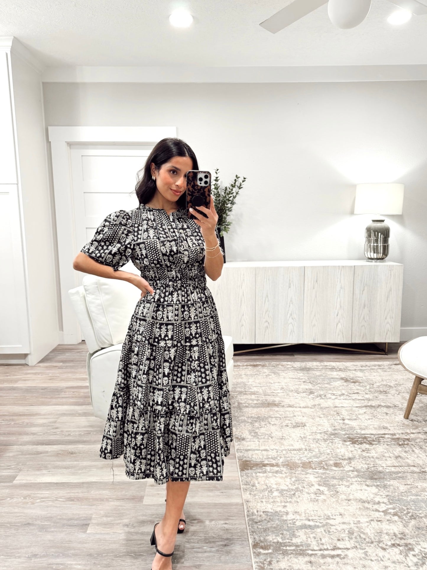 Pintuck Pleated Tiered Midi Dress