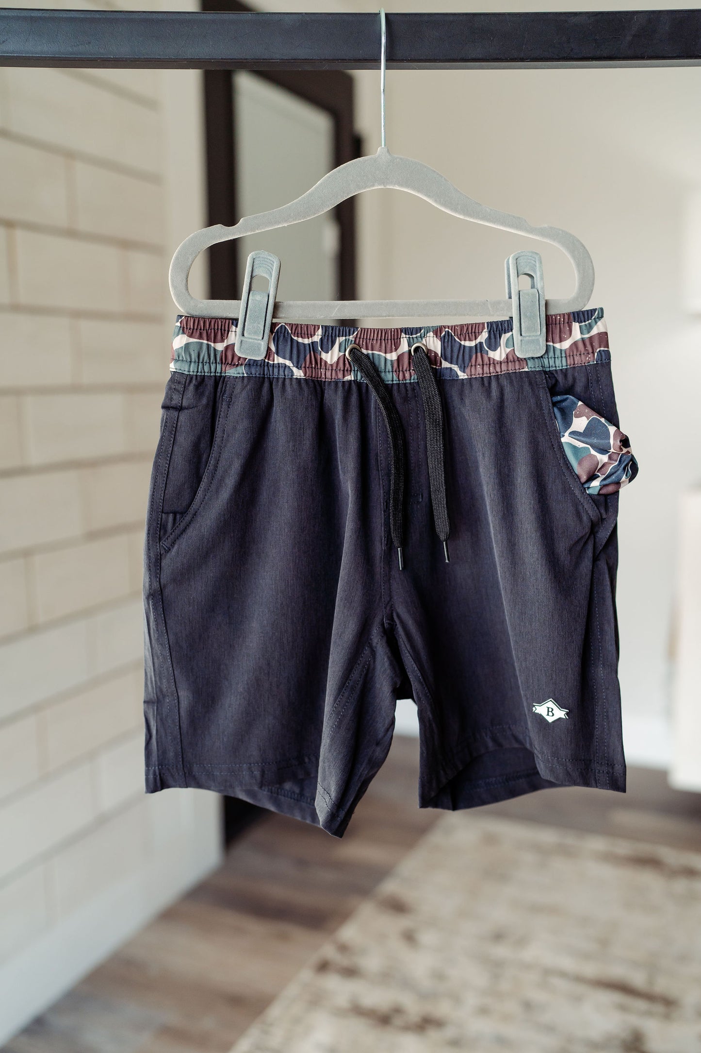 Boys Burlebo Athletic Shorts - Black Throwback Camo