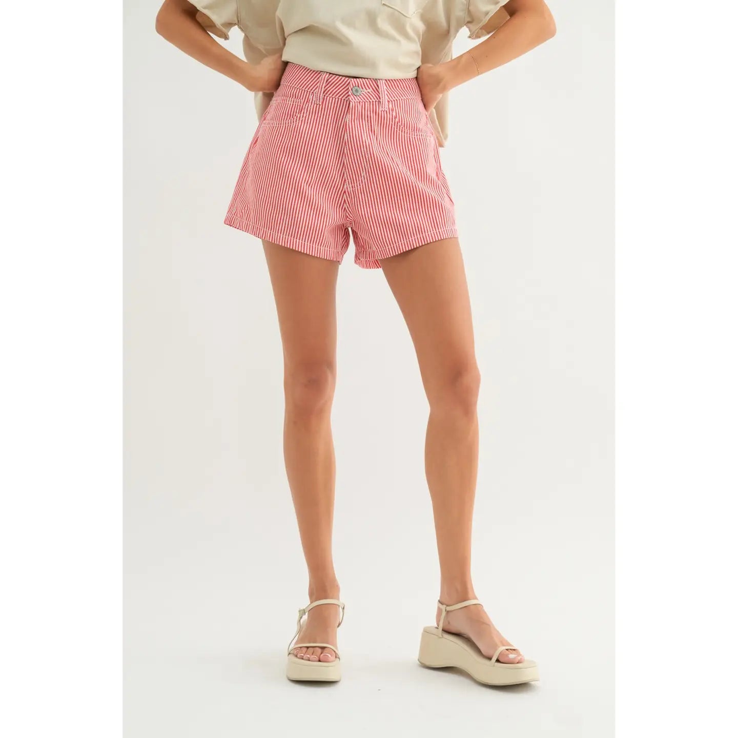 Striped Denim Shorts