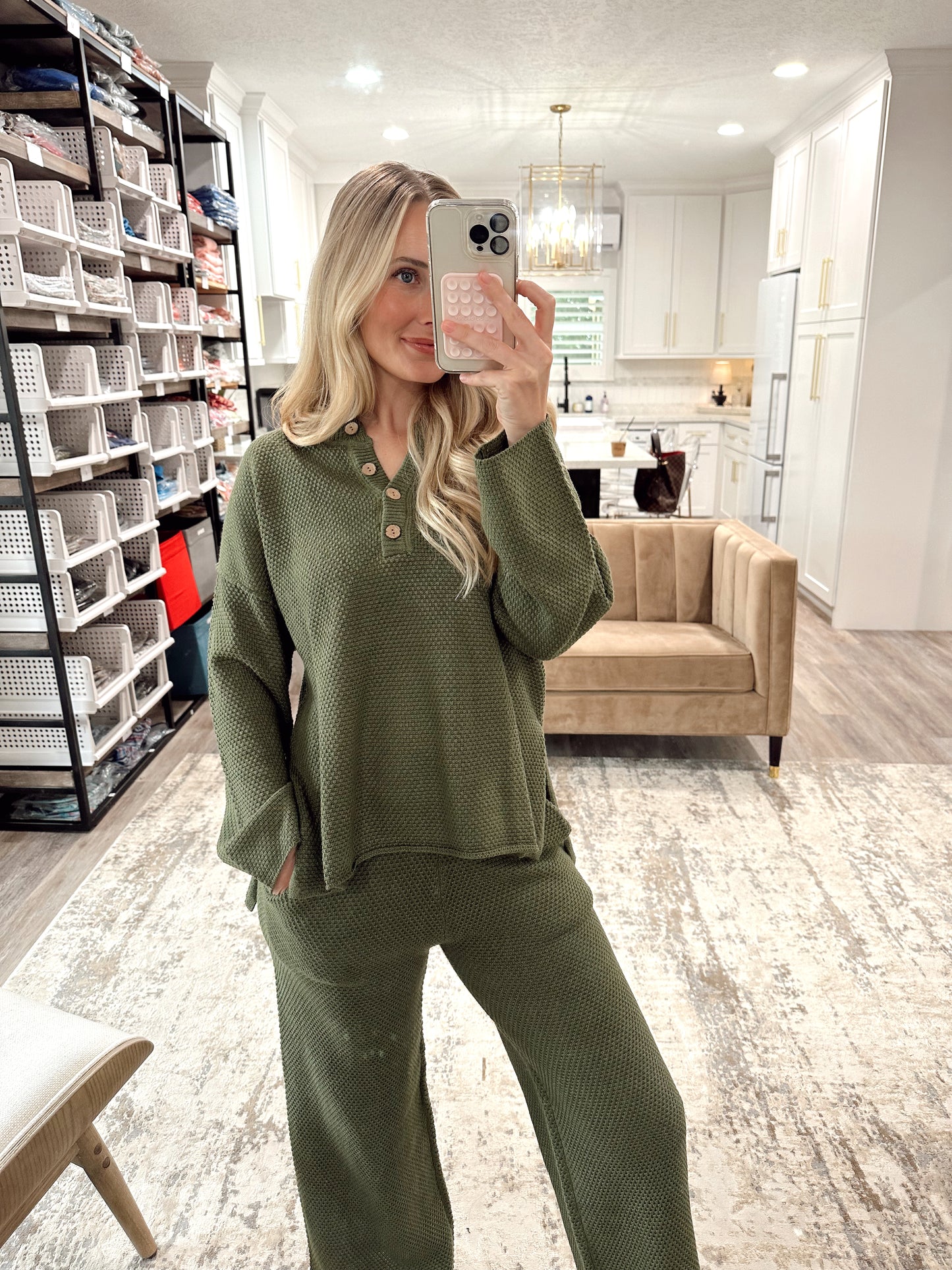 Henley Waffle Knit Set