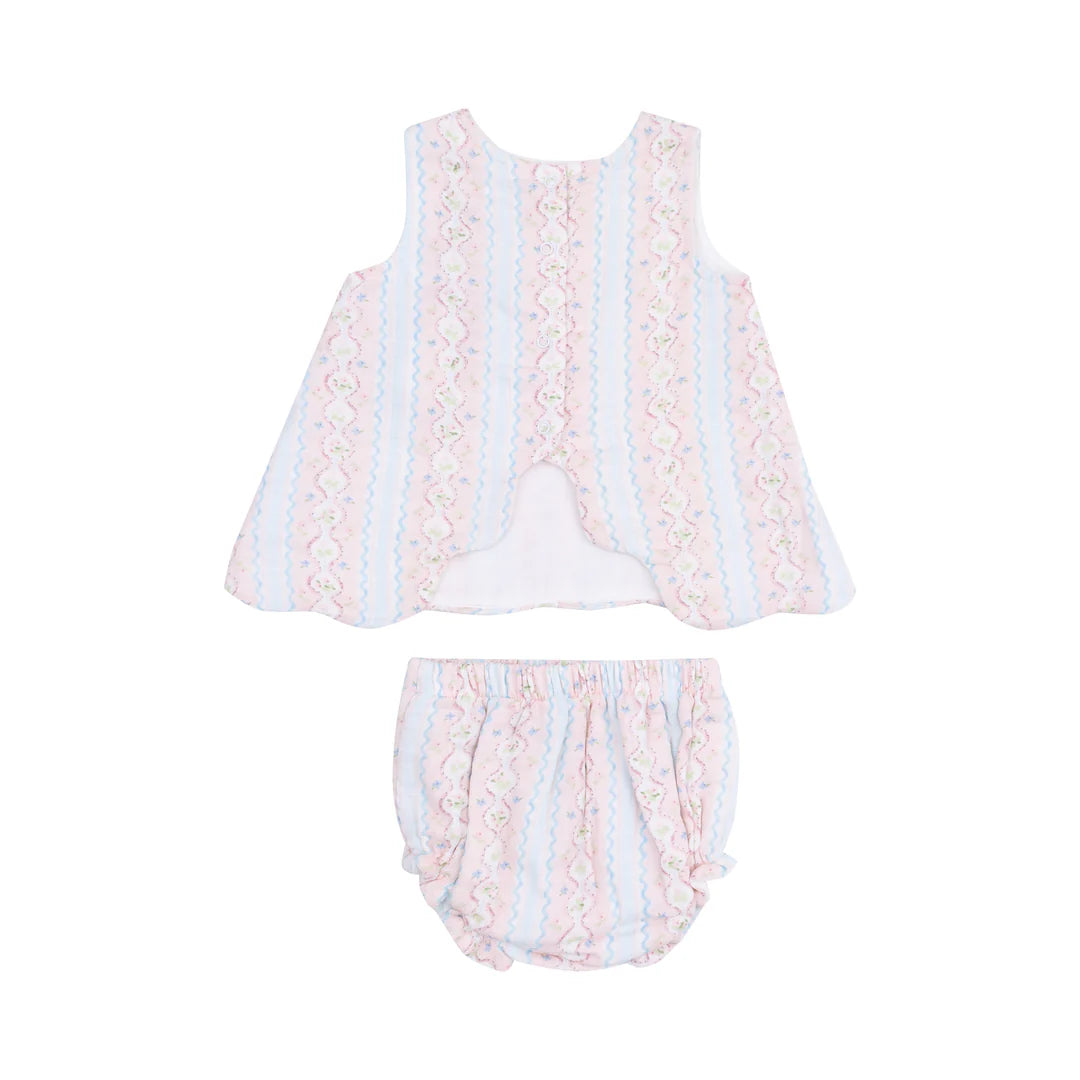 Angel Dear Ogee Floral Scallop Open-Back Top + Bloomers