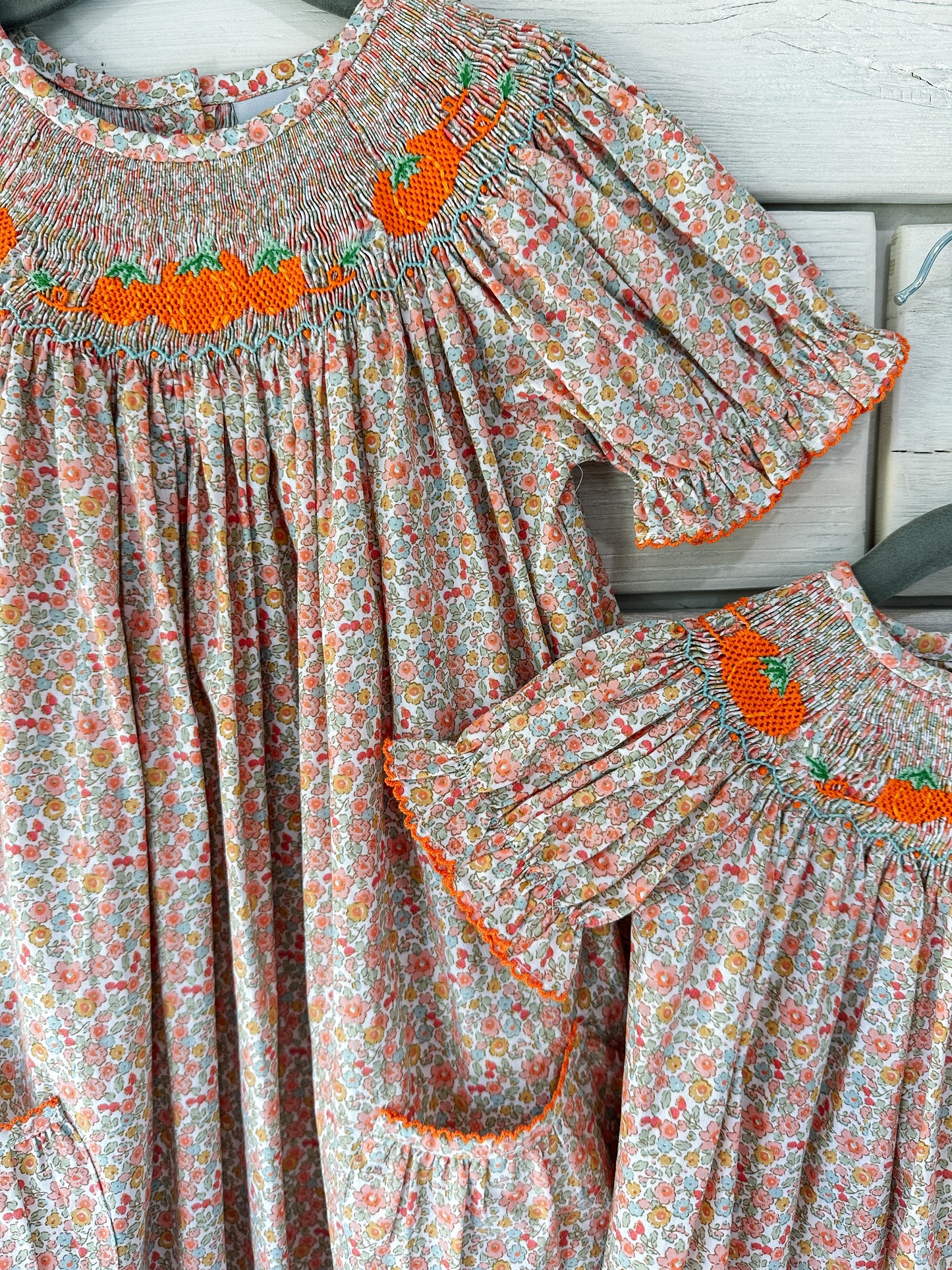 Fall Floral Smocked Pumpkins Bishop Long Bubble