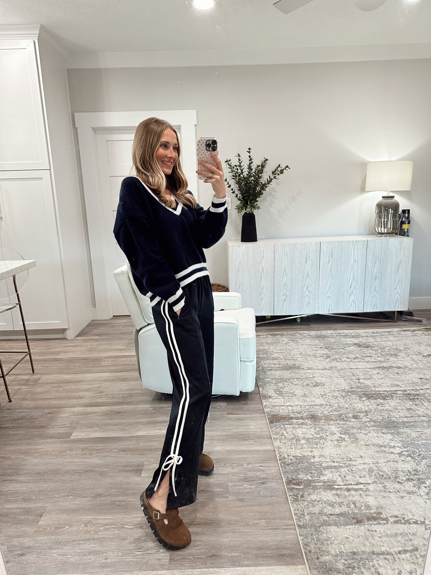 Navy Track Pants With Bow Detail