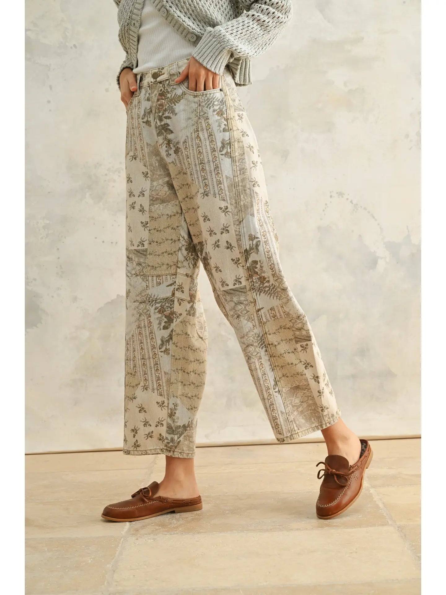 Multi Printed Barrel Jeans