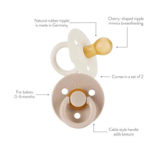 Itzy Soother™ Natural Rubber Paci Sets - Coconut + Toast