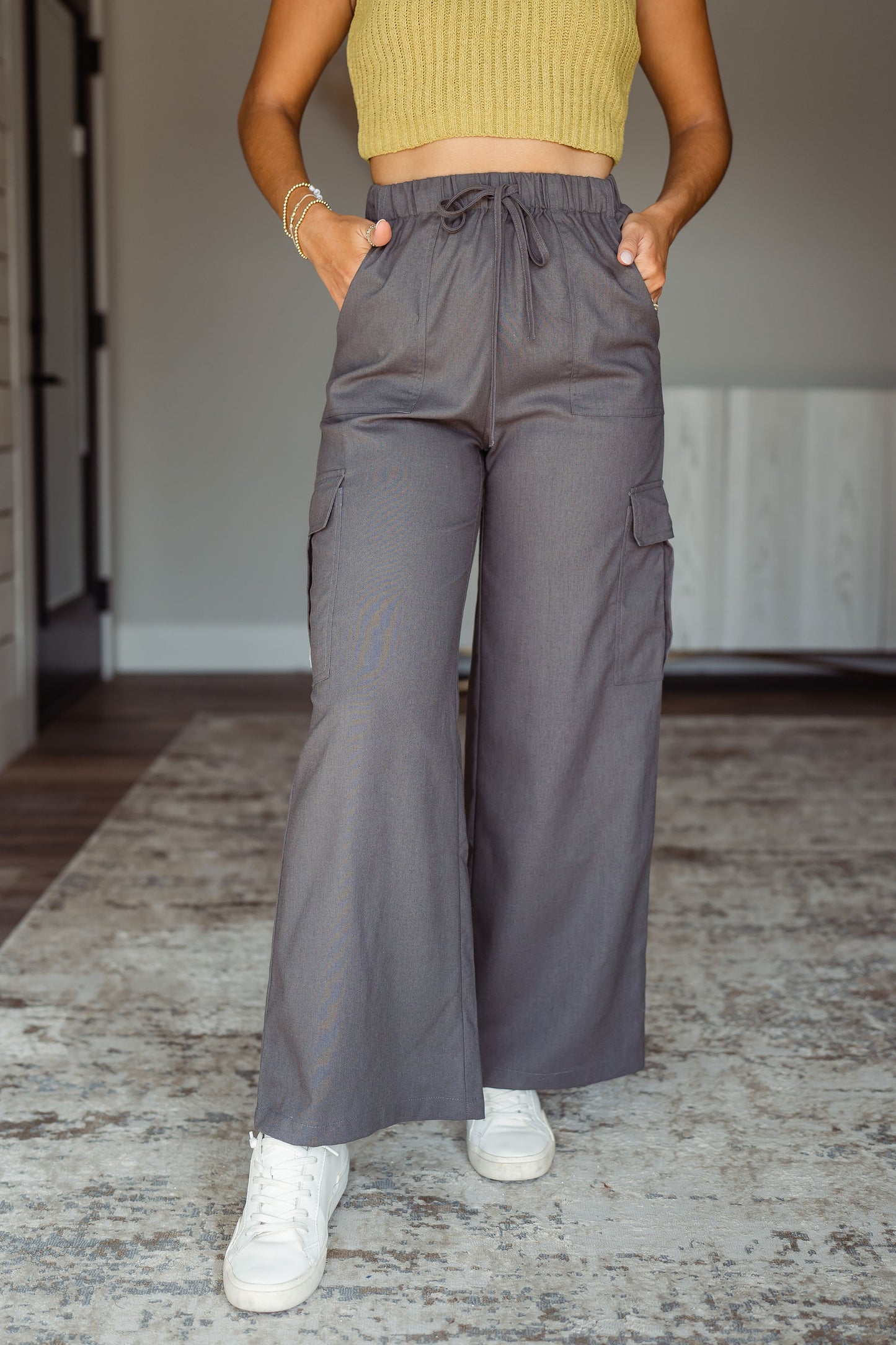 Charcoal Cargo Linen Pants