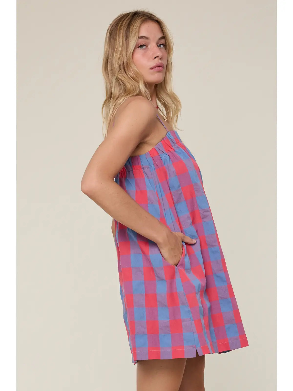 Cherry/Blue Plaid Cami Mini Dress