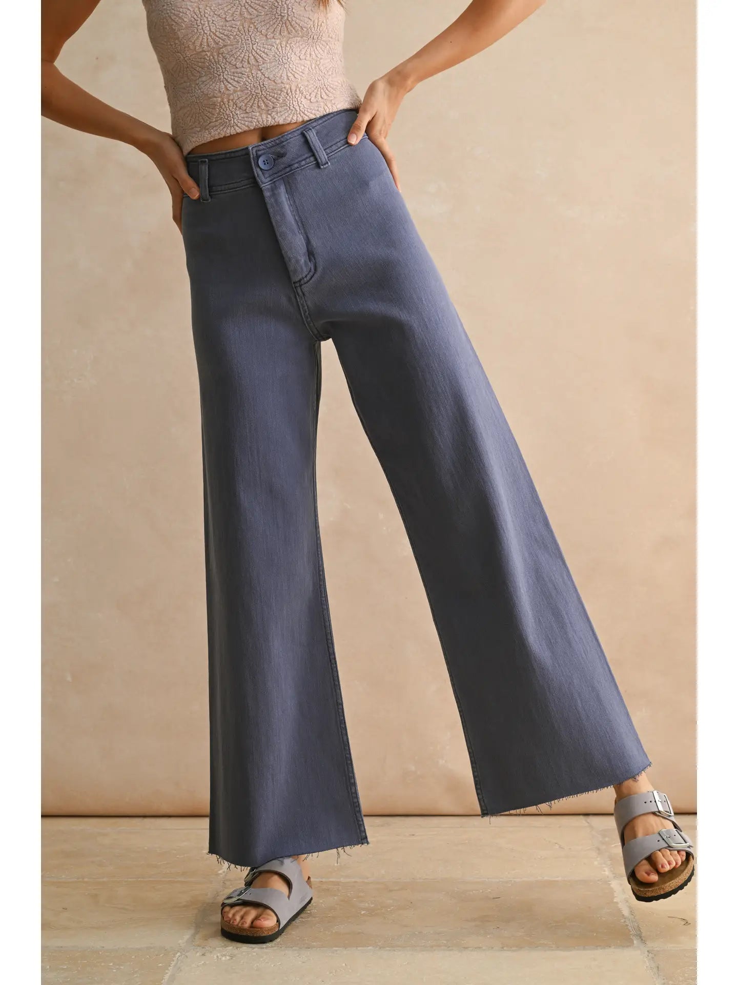 Dusty Navy Straight Wide Leg Denim Pants