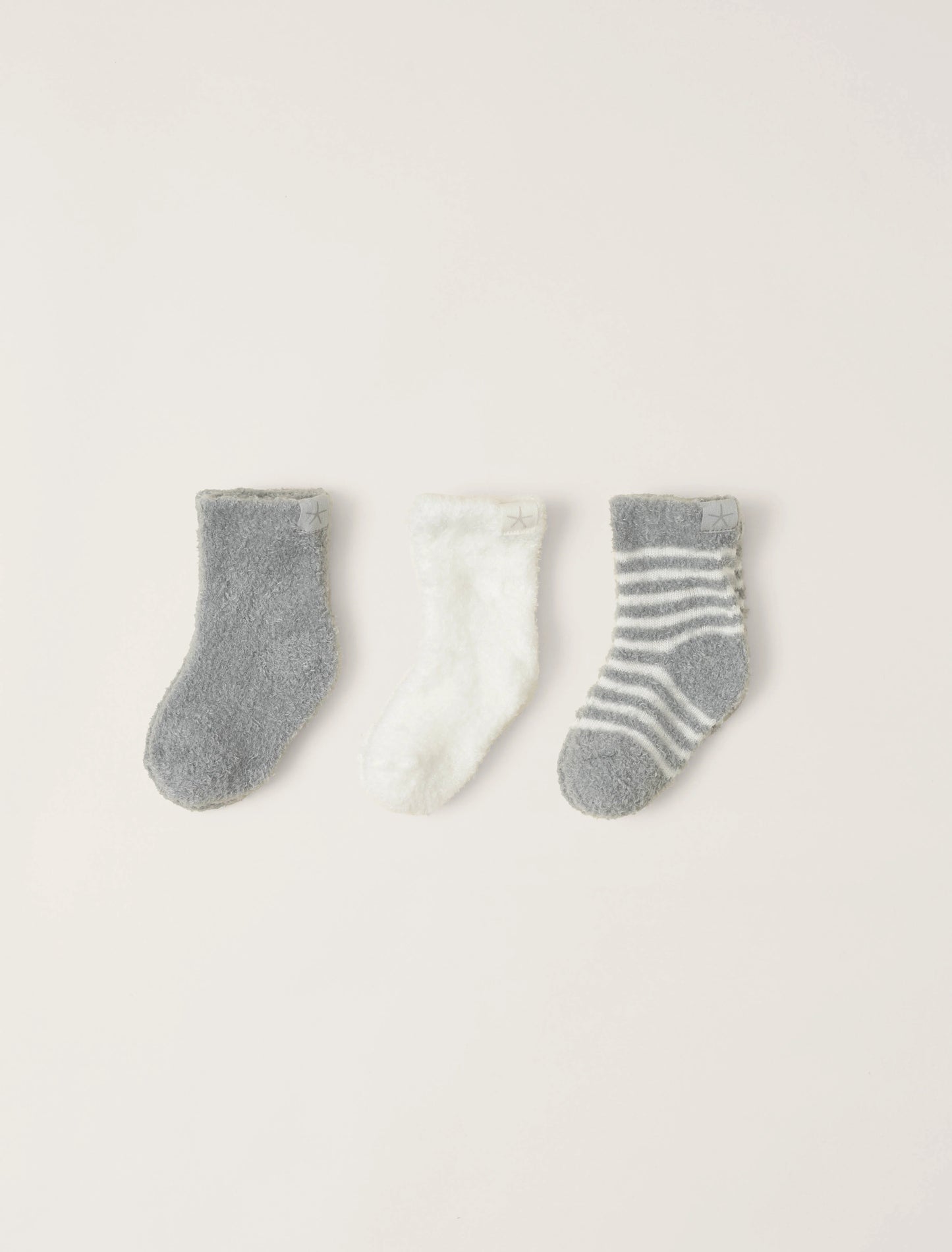 Barefoot Dreams CozyChic Three Pack Infant Sock Set - Moonbeam/Pearl