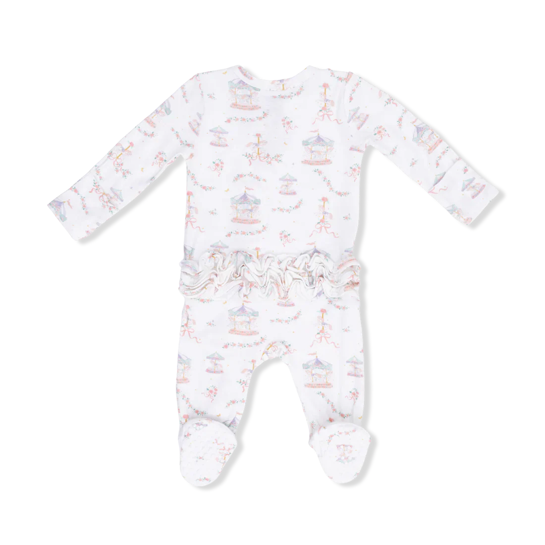 Angel Dear 2-Way Ruffle Back Zipper Footie | Carousel with Bows