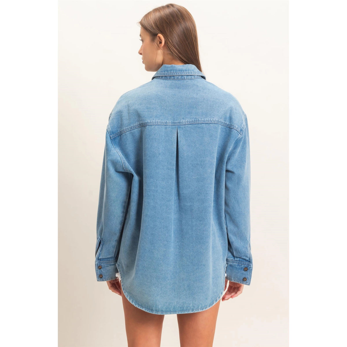 Denim Button-Up Collared Shirt