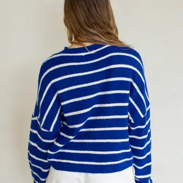 Cabana Striped Piper Cardigan - Royal Blue