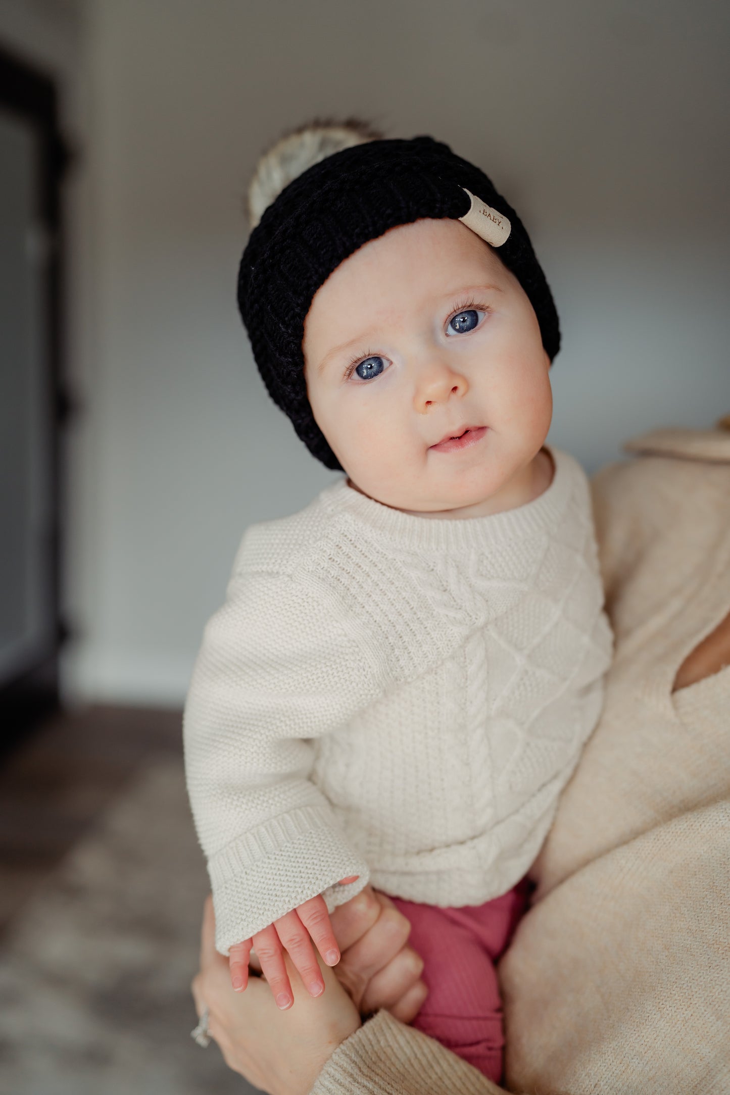 C.C Baby Fur Pom Beanie - Black