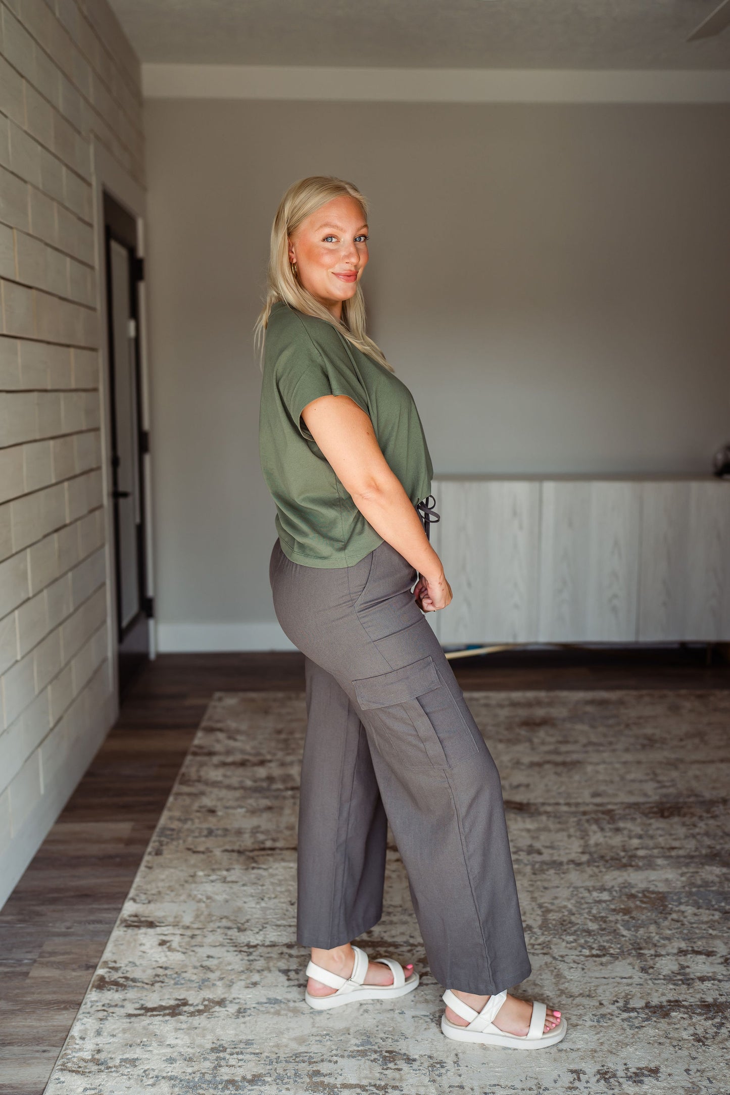 Charcoal Cargo Linen Pants