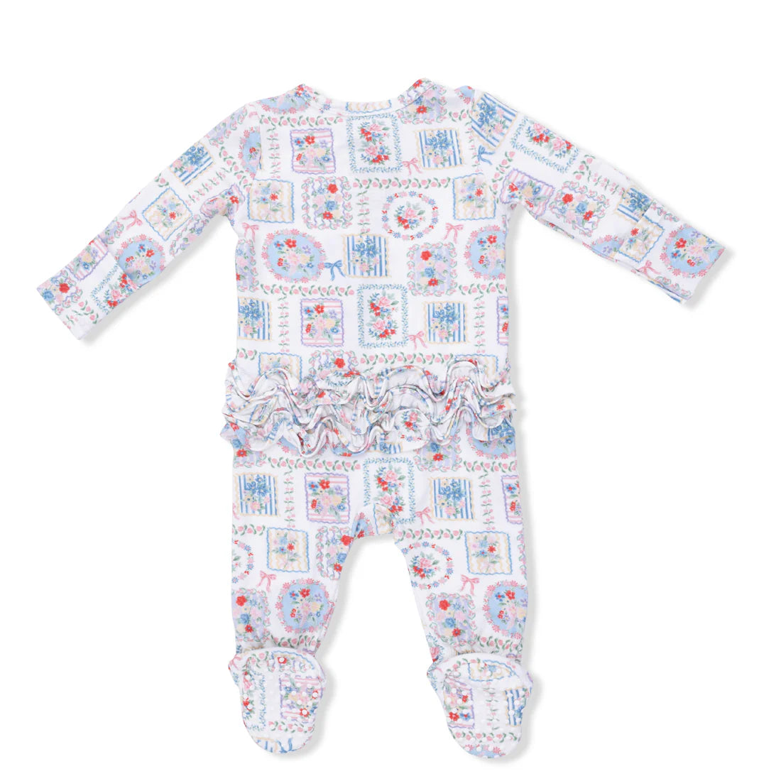Angel Dear 2-Way Ruffle Back Zipper Footie | Julep's Floral Patchwork