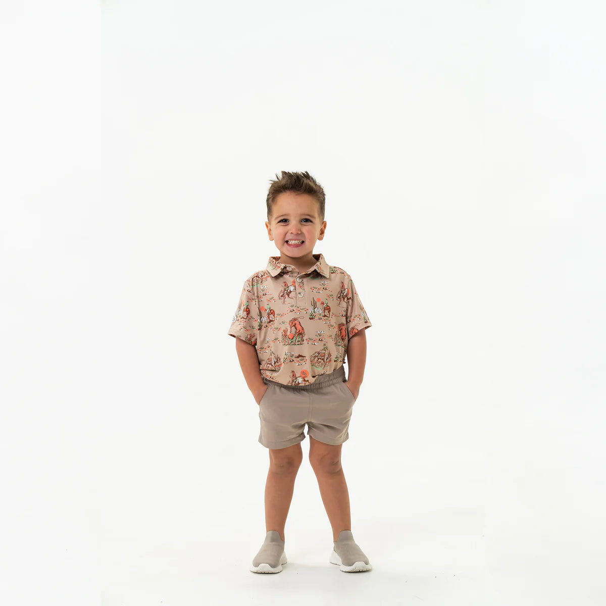 Boys Burlebo Khaki Cowboy Up Polo