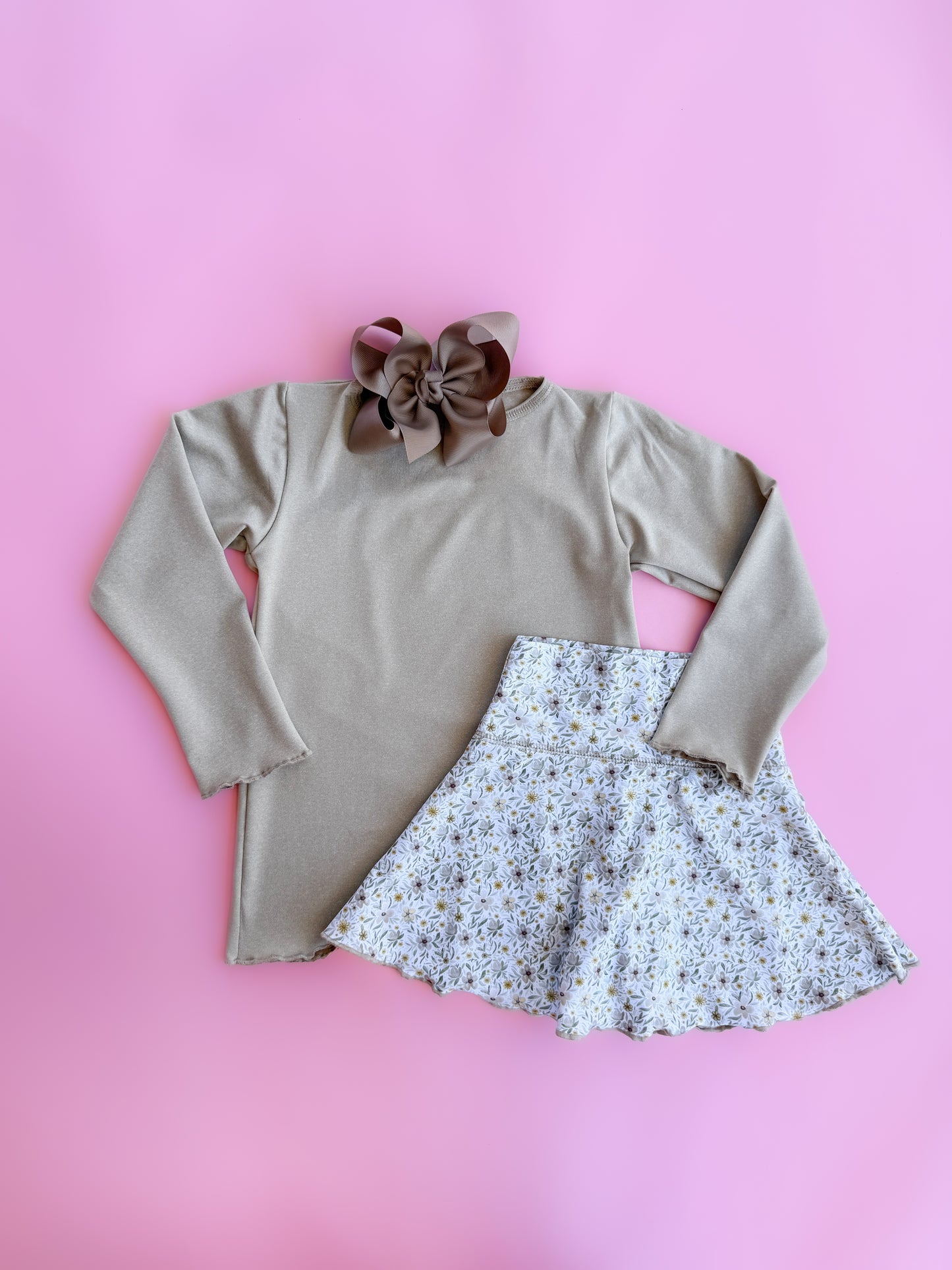 Sand Long Sleeve Lettuce Hem Top