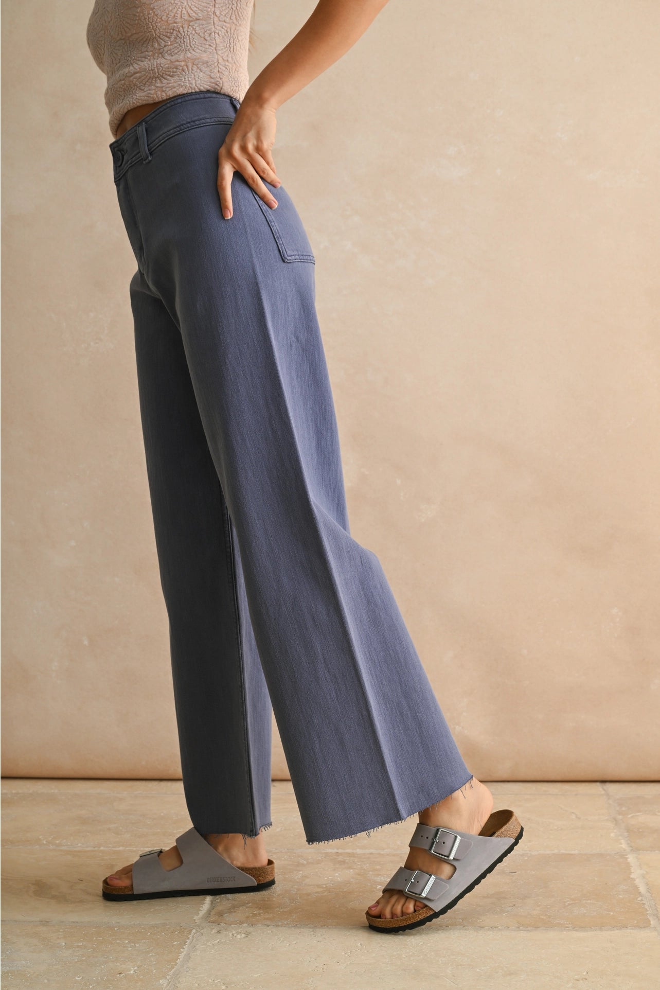 Dusty Navy Straight Wide Leg Denim Pants