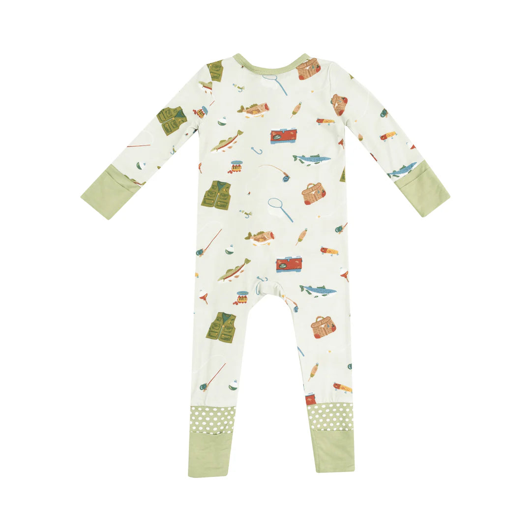 Angel Dear Green Fishing Things Zipper Romper