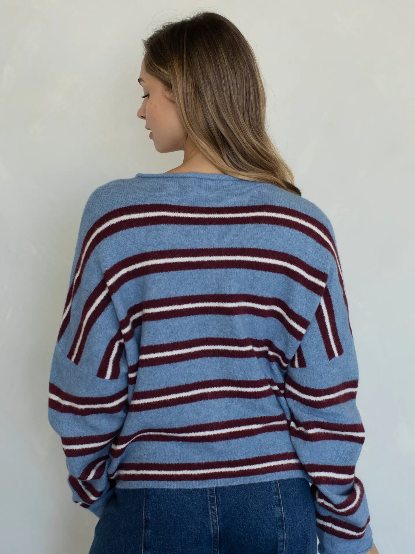 Varsity Stripe Piper Cardigan - Dusty Blue