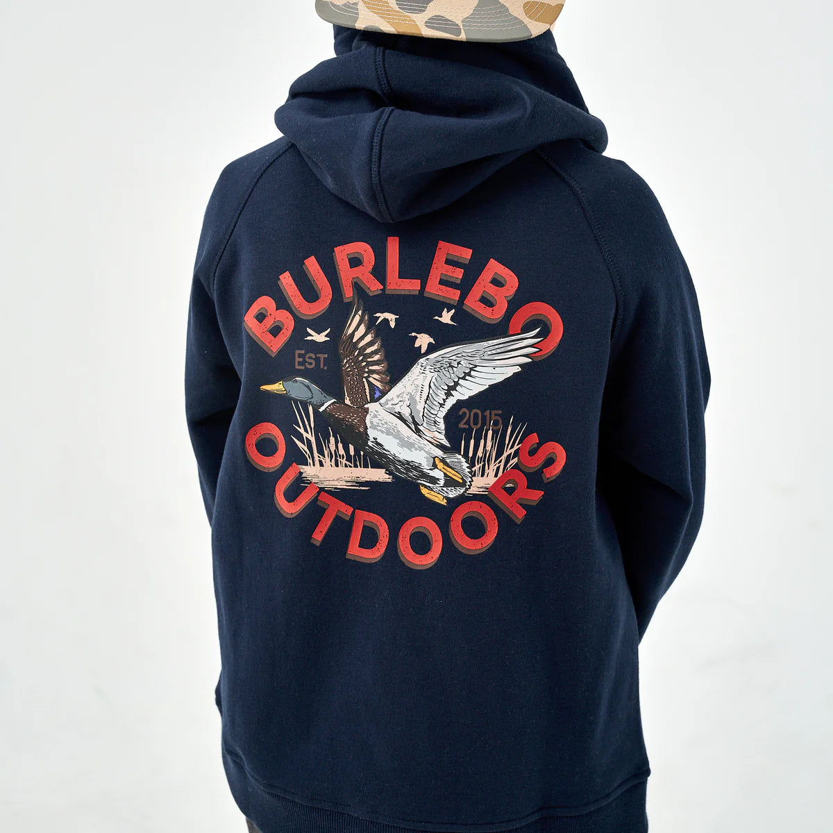 Boys Burlebo Fleece Hoodie - Old School Duck Hunt | Navy