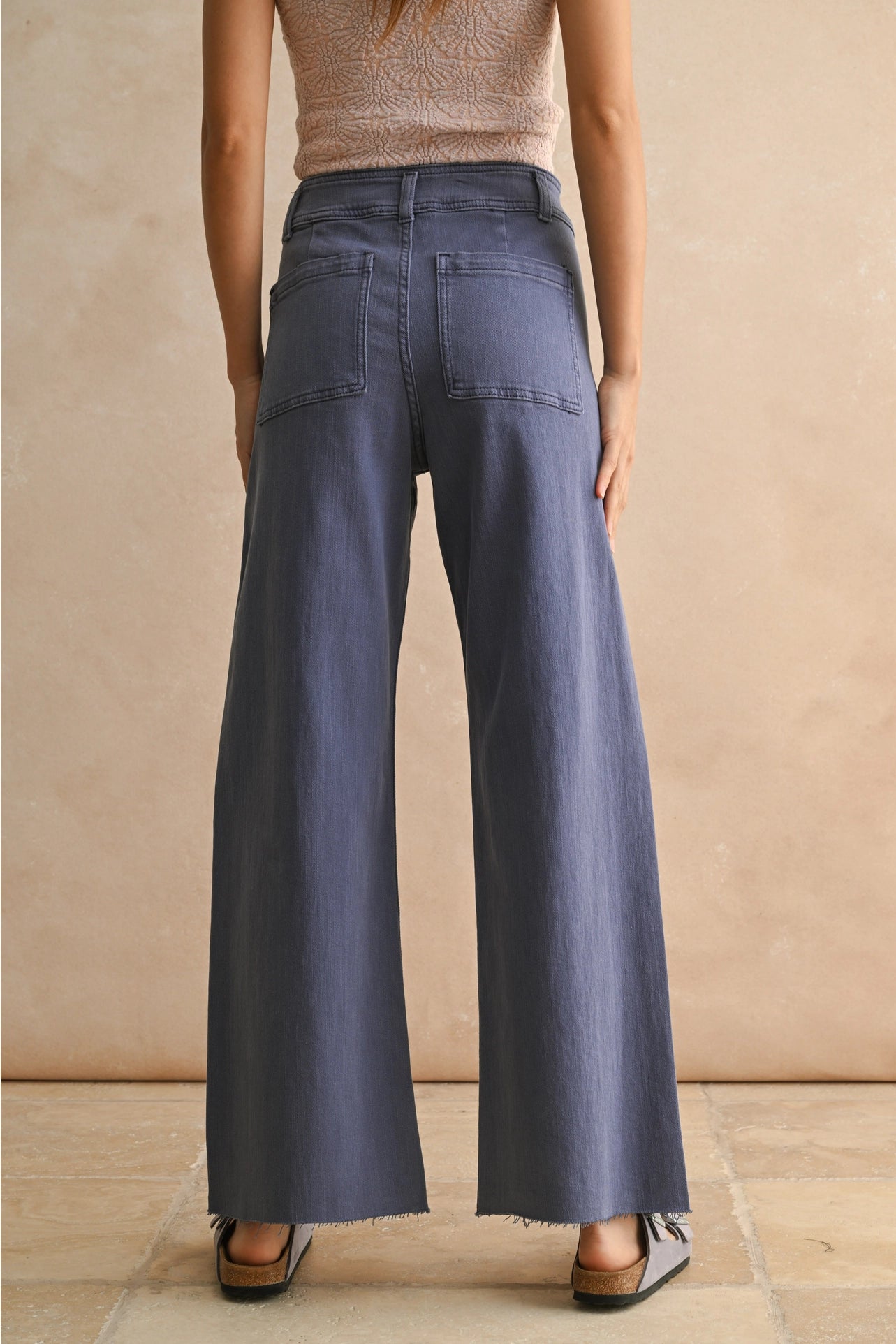 Dusty Navy Straight Wide Leg Denim Pants