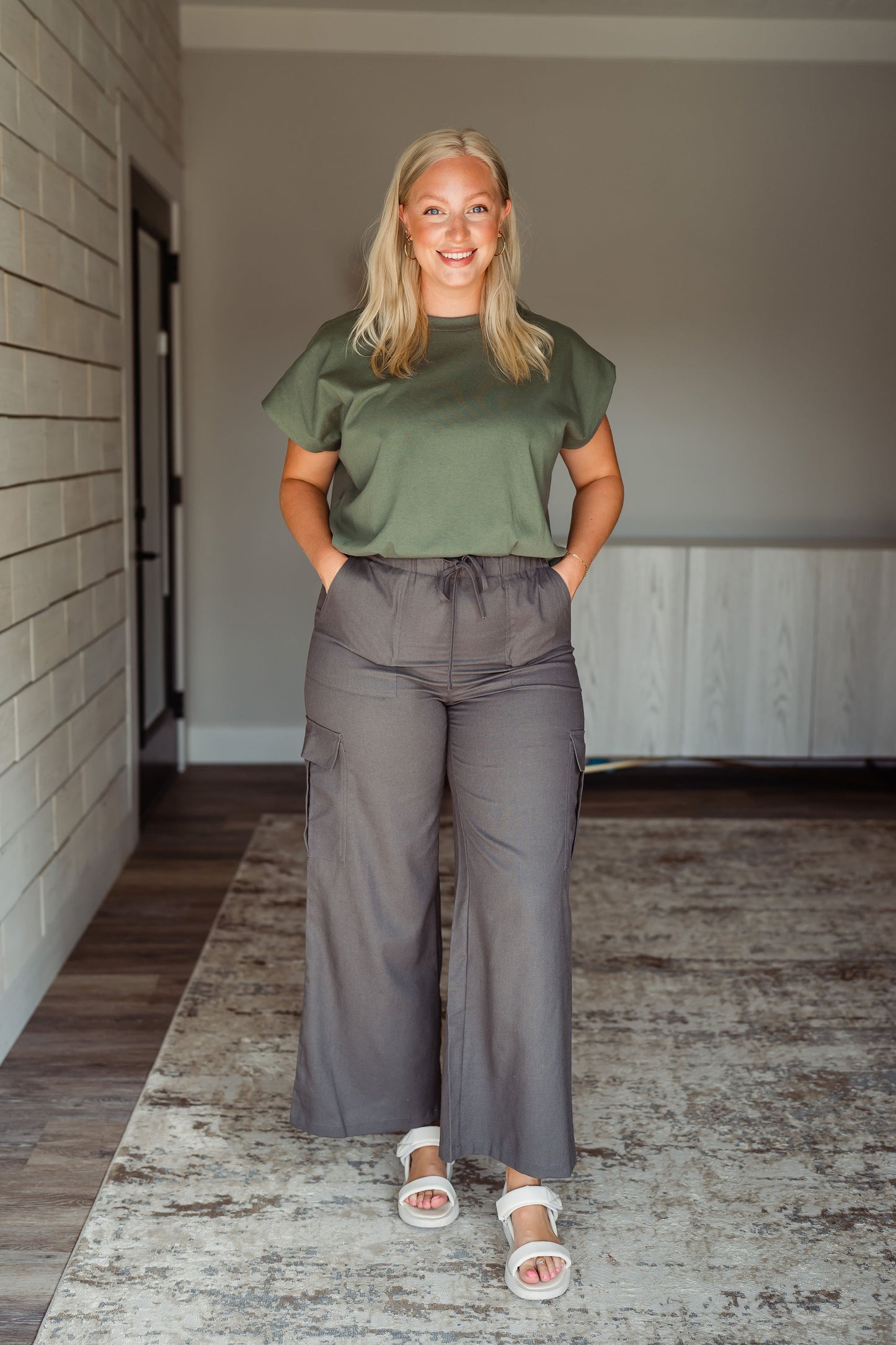 Charcoal Cargo Linen Pants