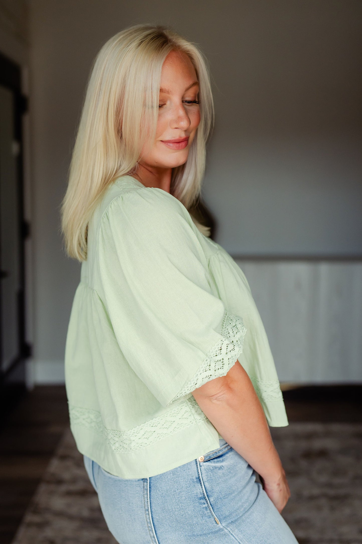 Sage Lace Babydoll Top