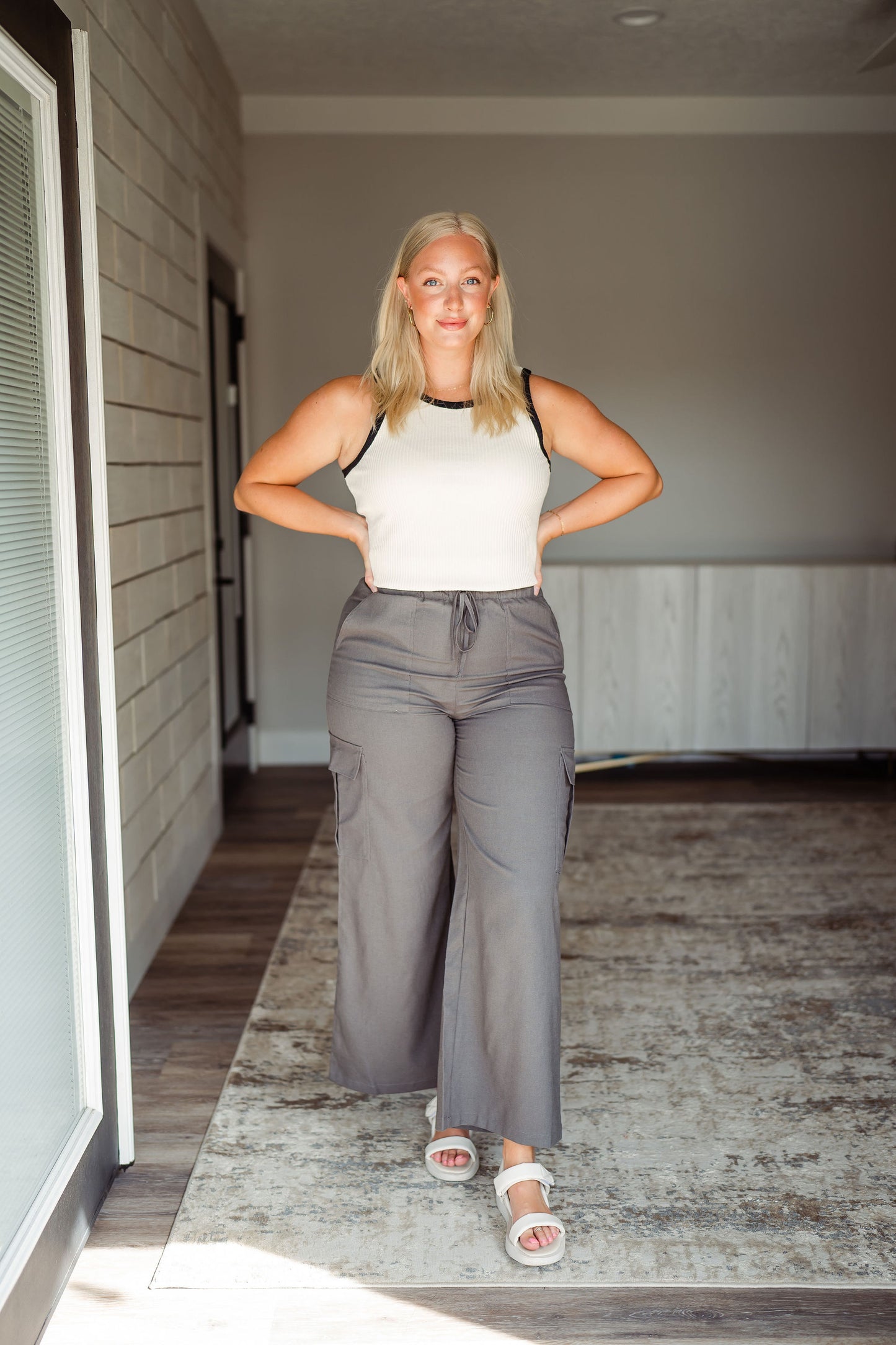 Charcoal Cargo Linen Pants