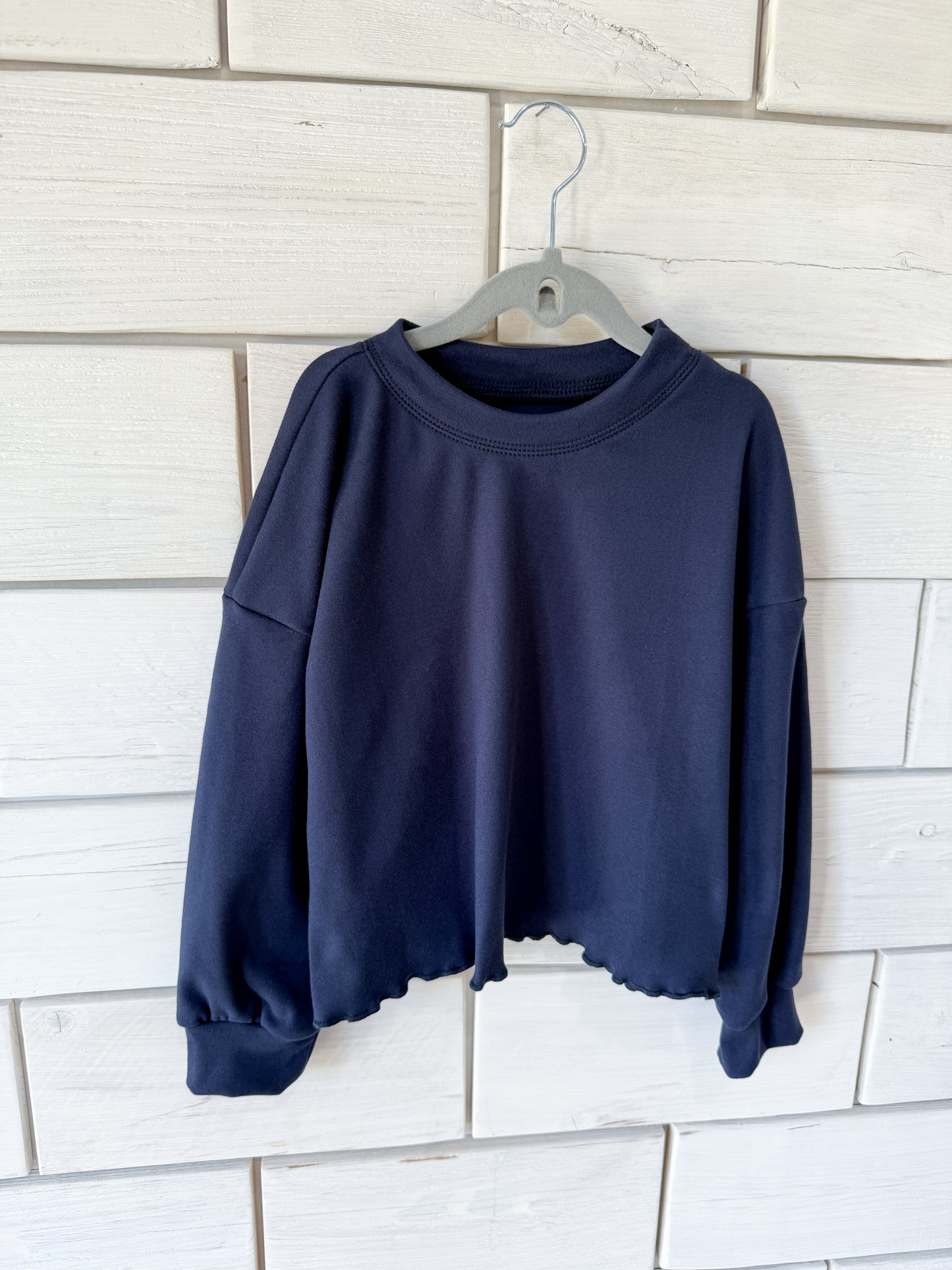Navy Fleece Cropped Sweater
