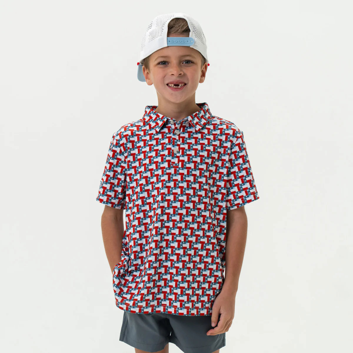 Boys Burlebo Texas Flags Polo