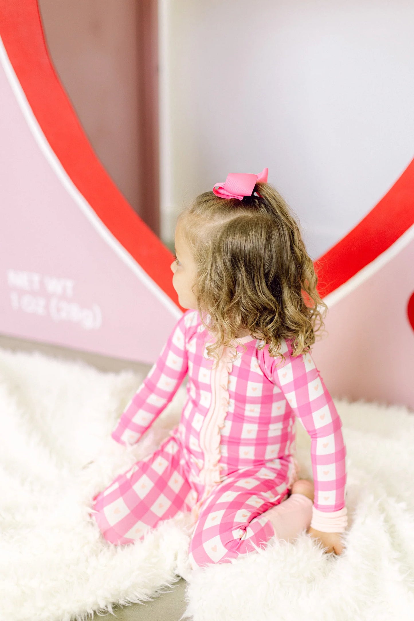 Poppy Kids Co. Pink Heart Check Premium Ruffle Romper