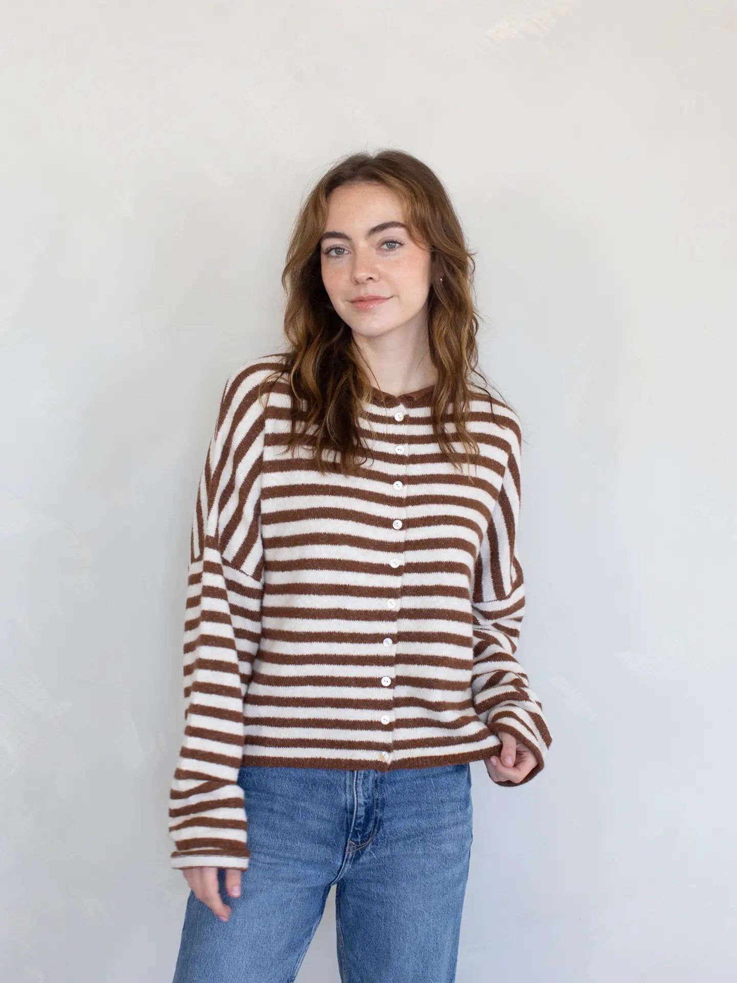 Piper Striped Cardigan - Brown/Ivory