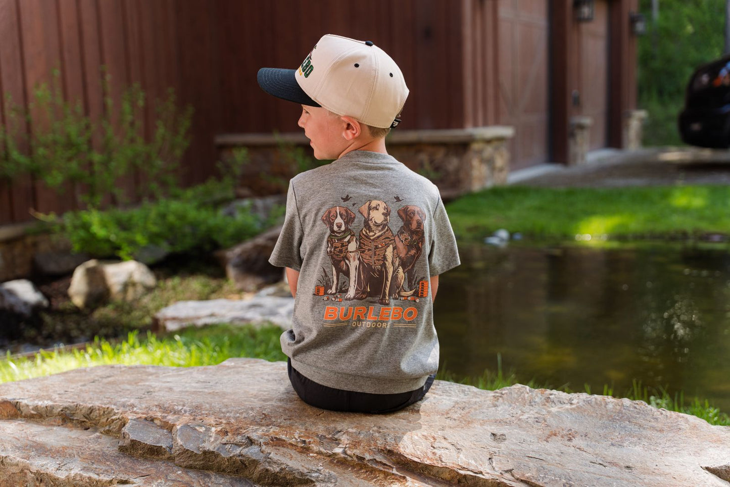 Boys Burlebo Camo Duck Dogs Tee - Dark Heather Gray