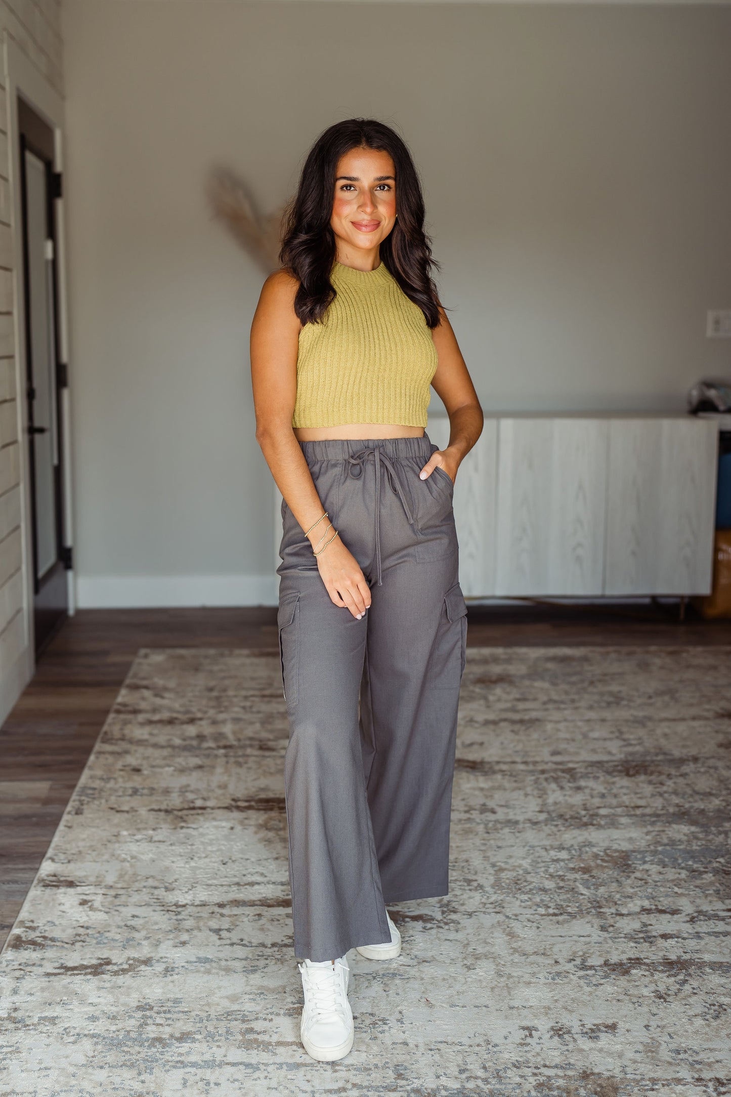 Charcoal Cargo Linen Pants