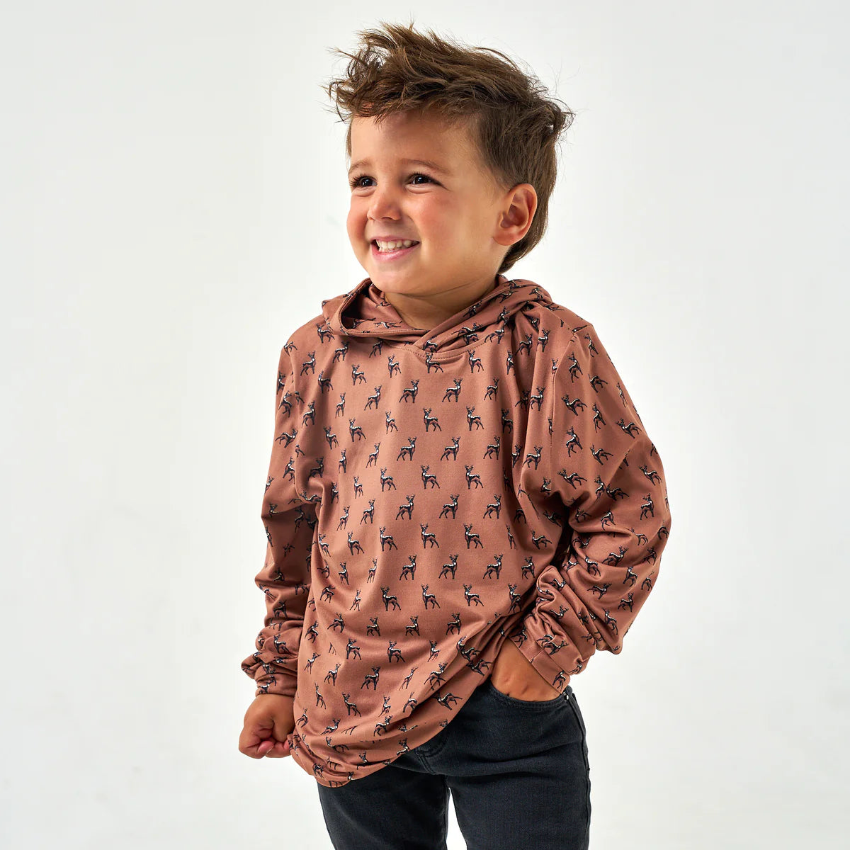 Toddler Burlebo Performance Hoodie - Whitetail Deer - Brown