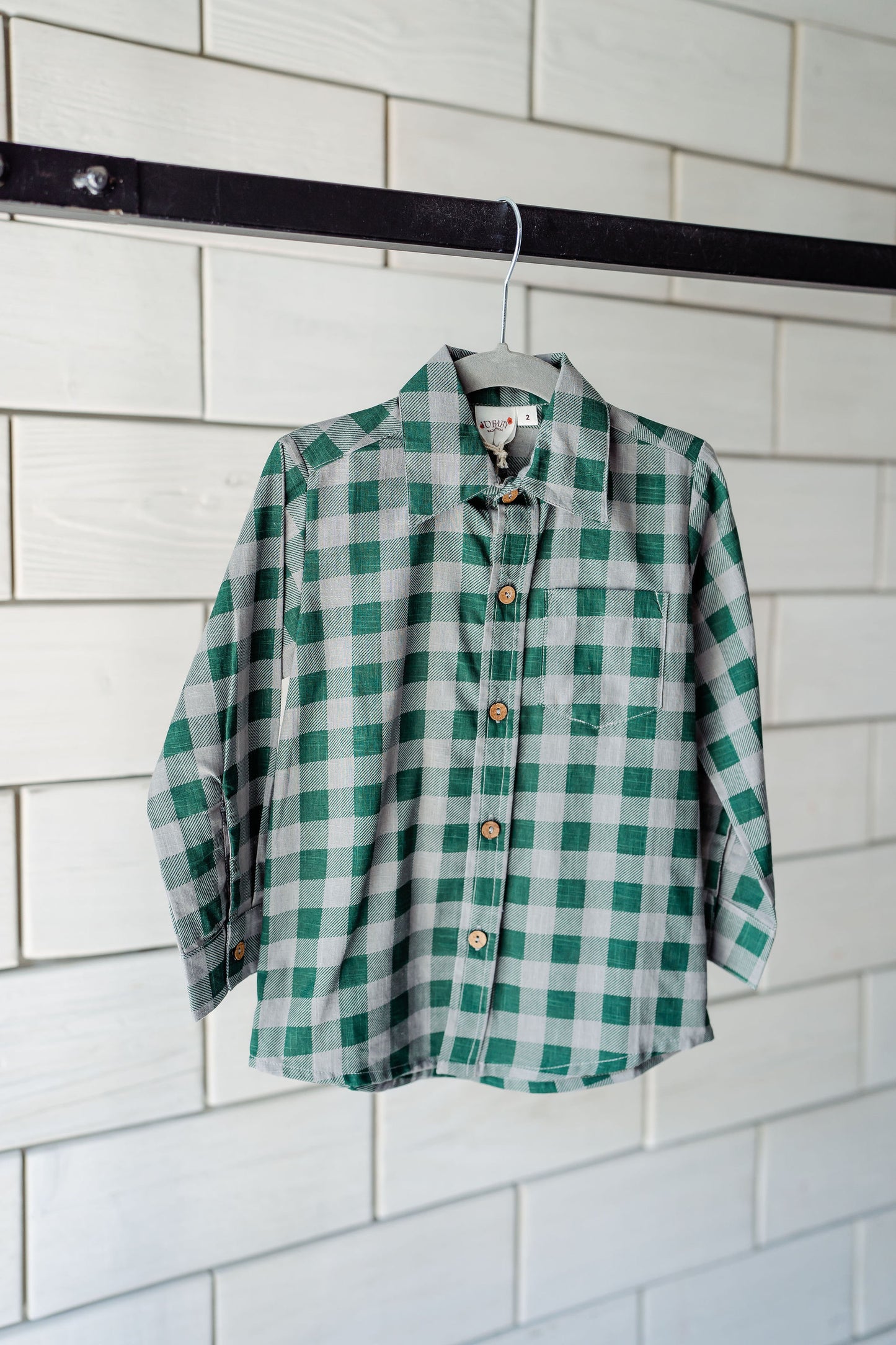 Grey+Green Plaid Button Down