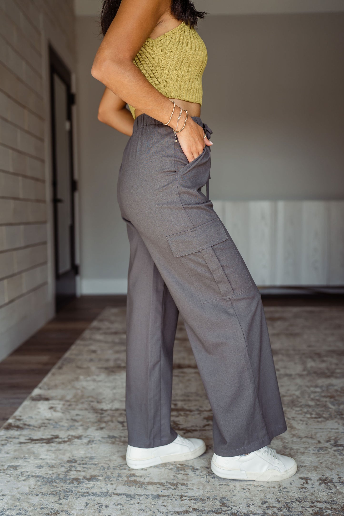 Charcoal Cargo Linen Pants