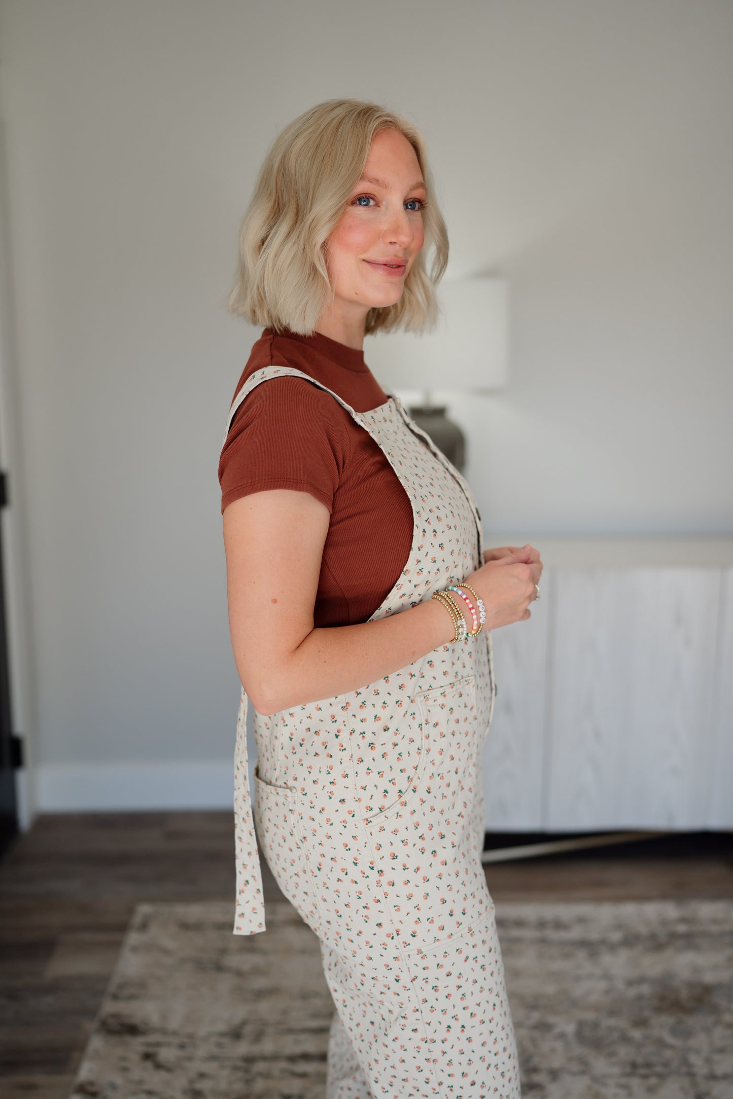 Floral Open Back Overalls