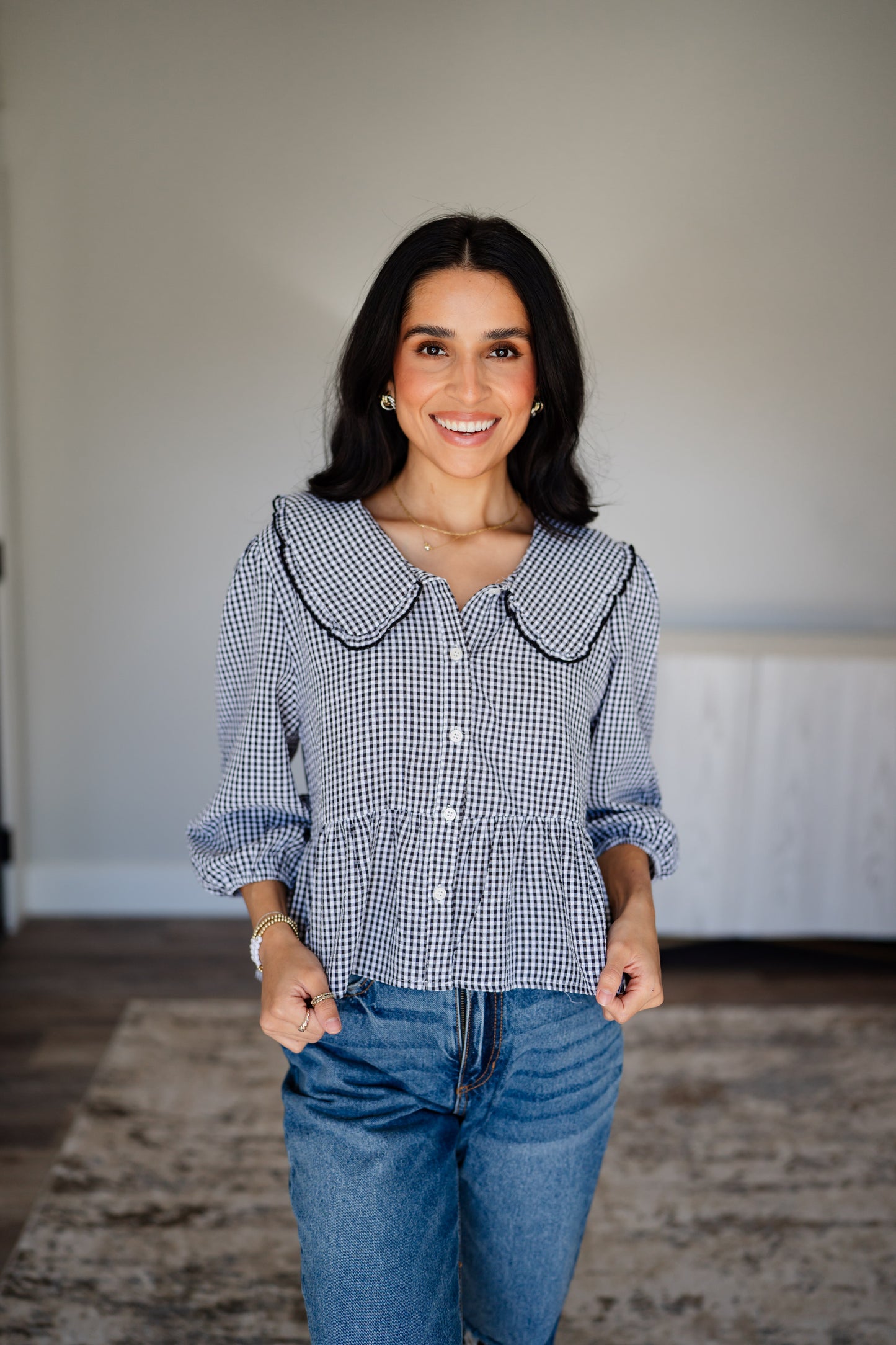 Plaid Peter Pan Collar Blouse