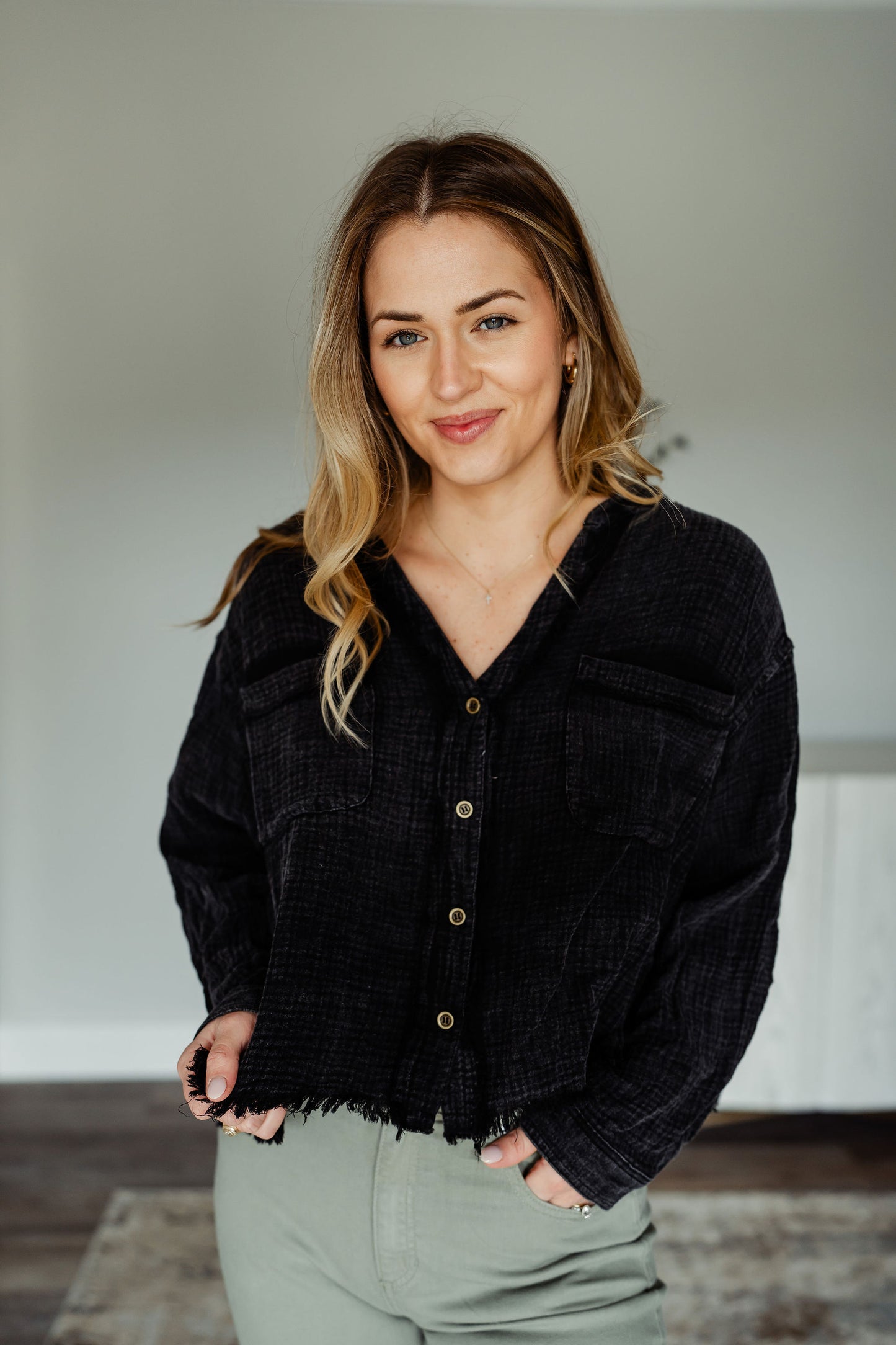 Ash Distressed Button Up