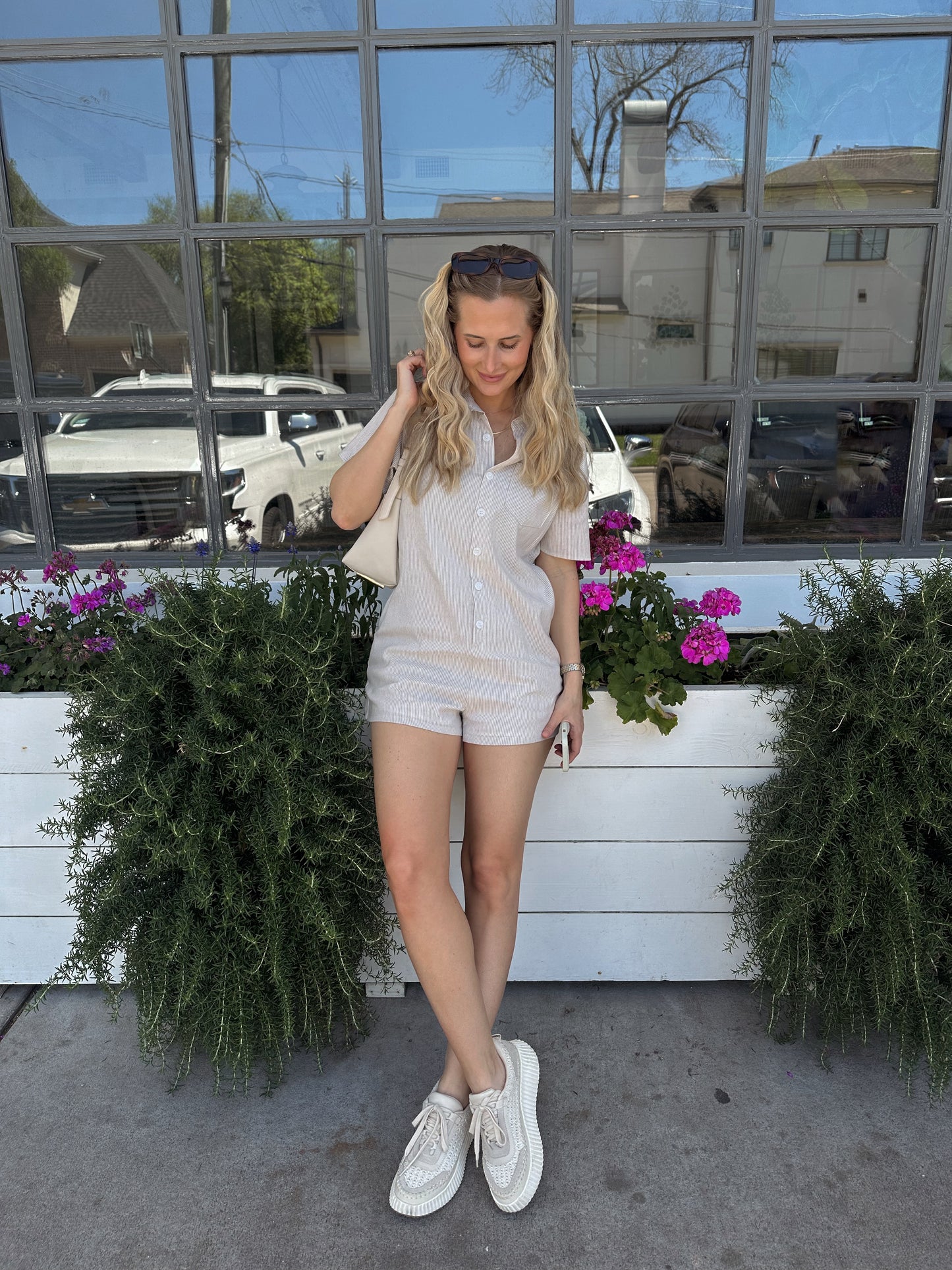 Taupe Striped Romper