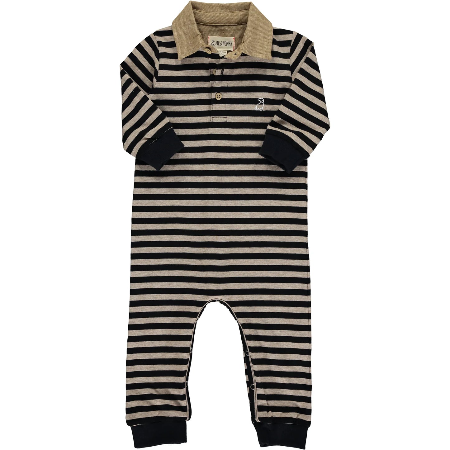 Navy+Beige Stripe Kingston Polo Romper