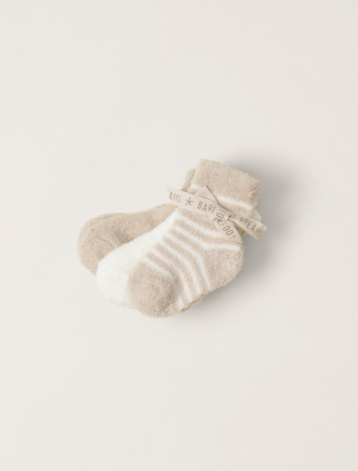 Barefoot Dreams CozyChic Three Pack Infant Sock Set - Stone/Pearl