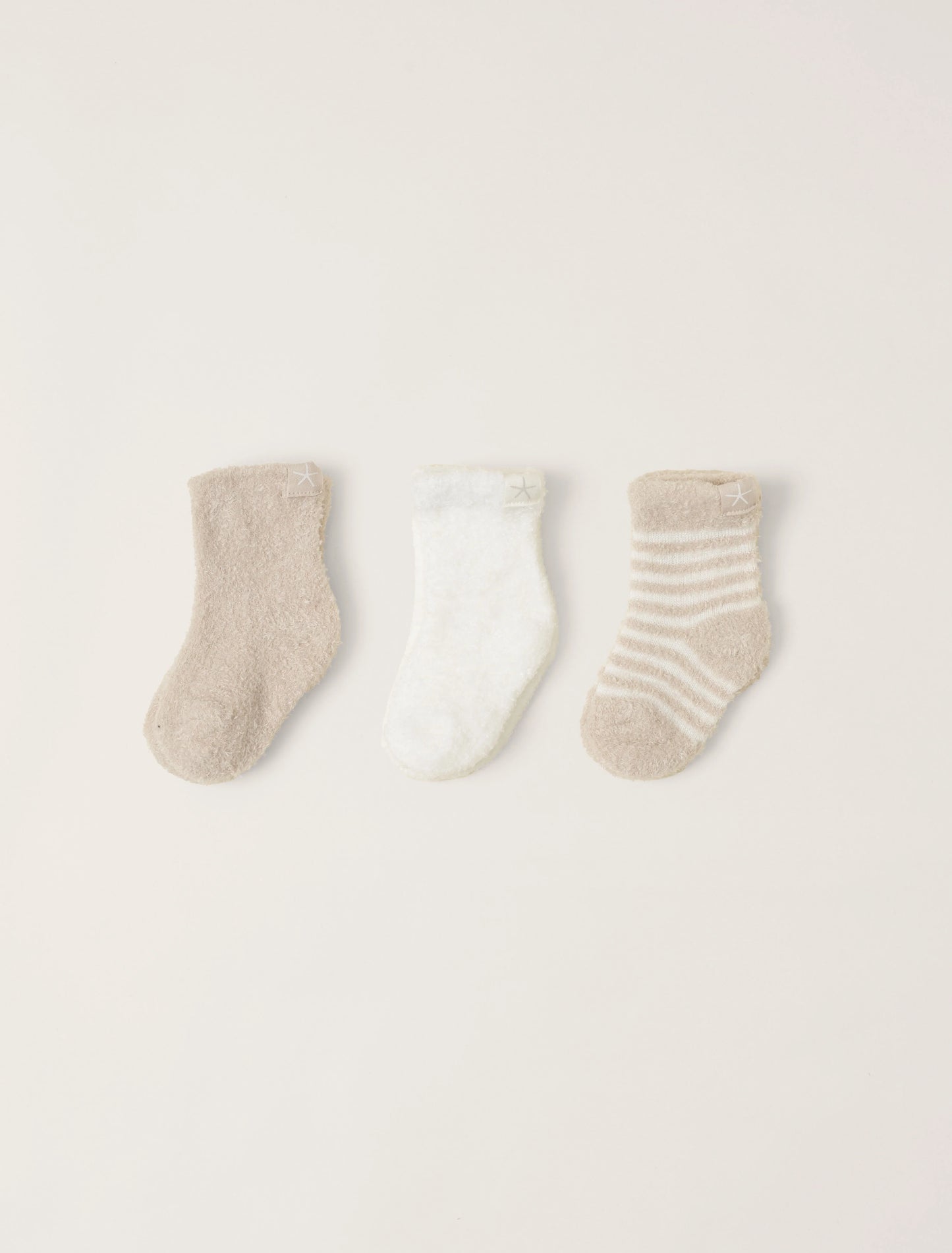 Barefoot Dreams CozyChic Three Pack Infant Sock Set - Stone/Pearl