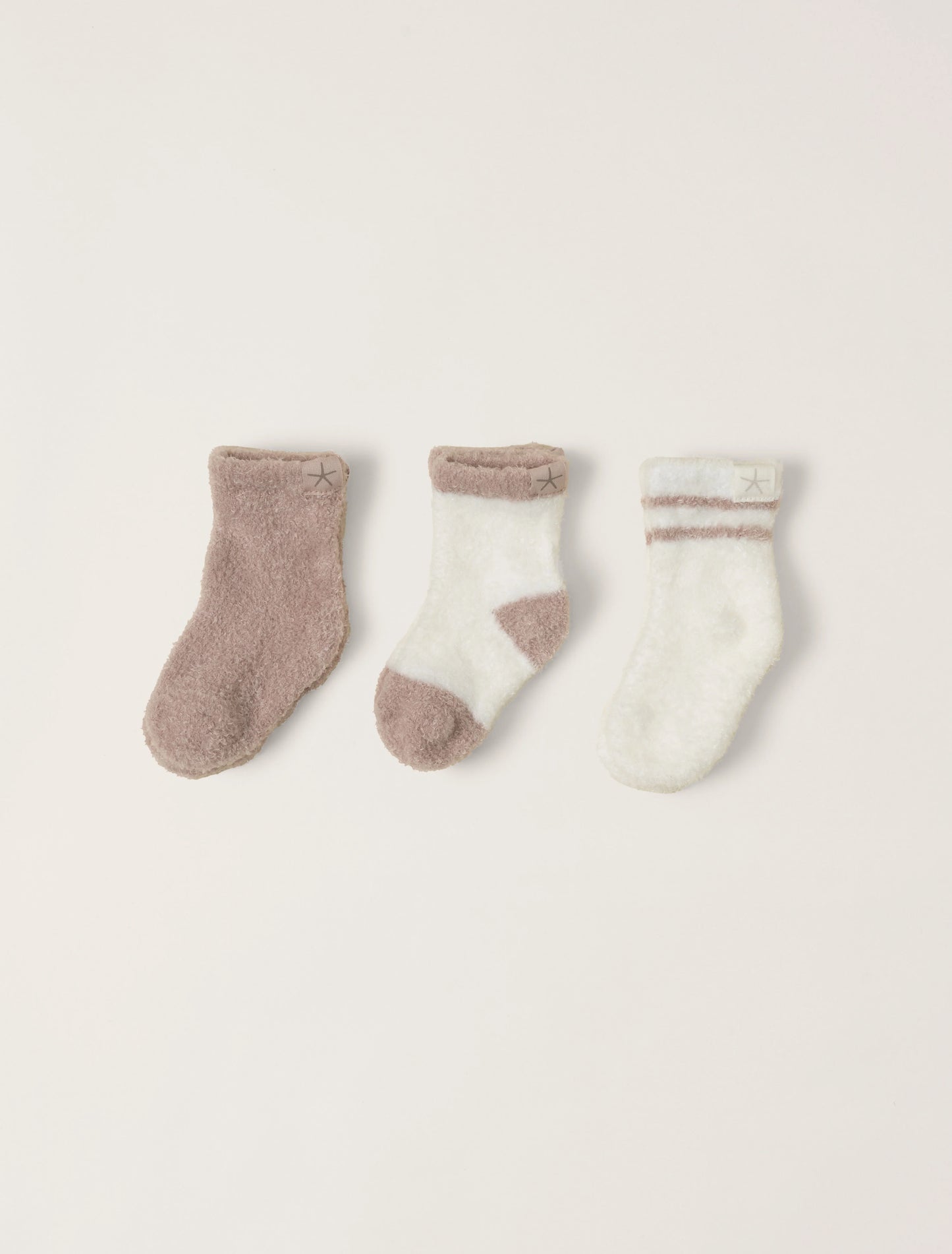 Barefoot Dreams CozyChic Lite Three Pack Infant Sock Set - Faded Rose/Pearl