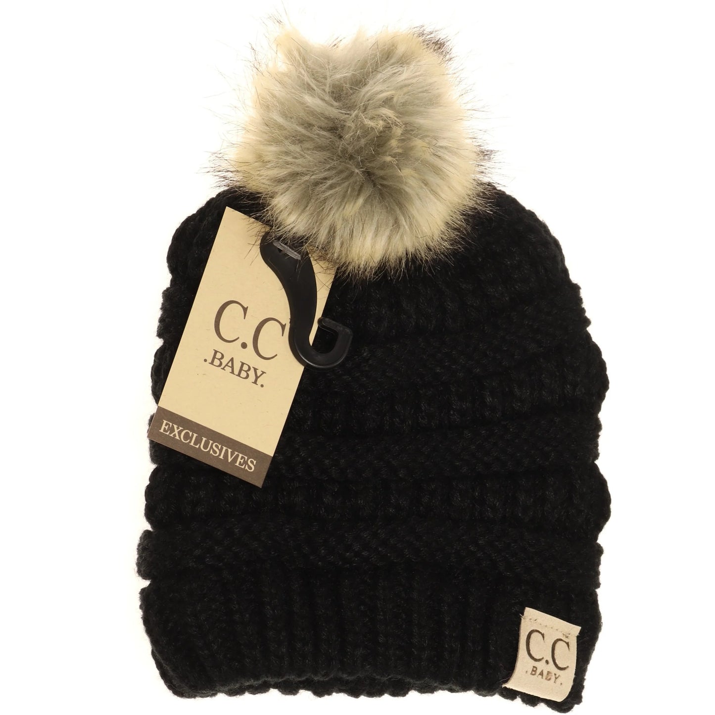 C.C Baby Fur Pom Beanie - Black