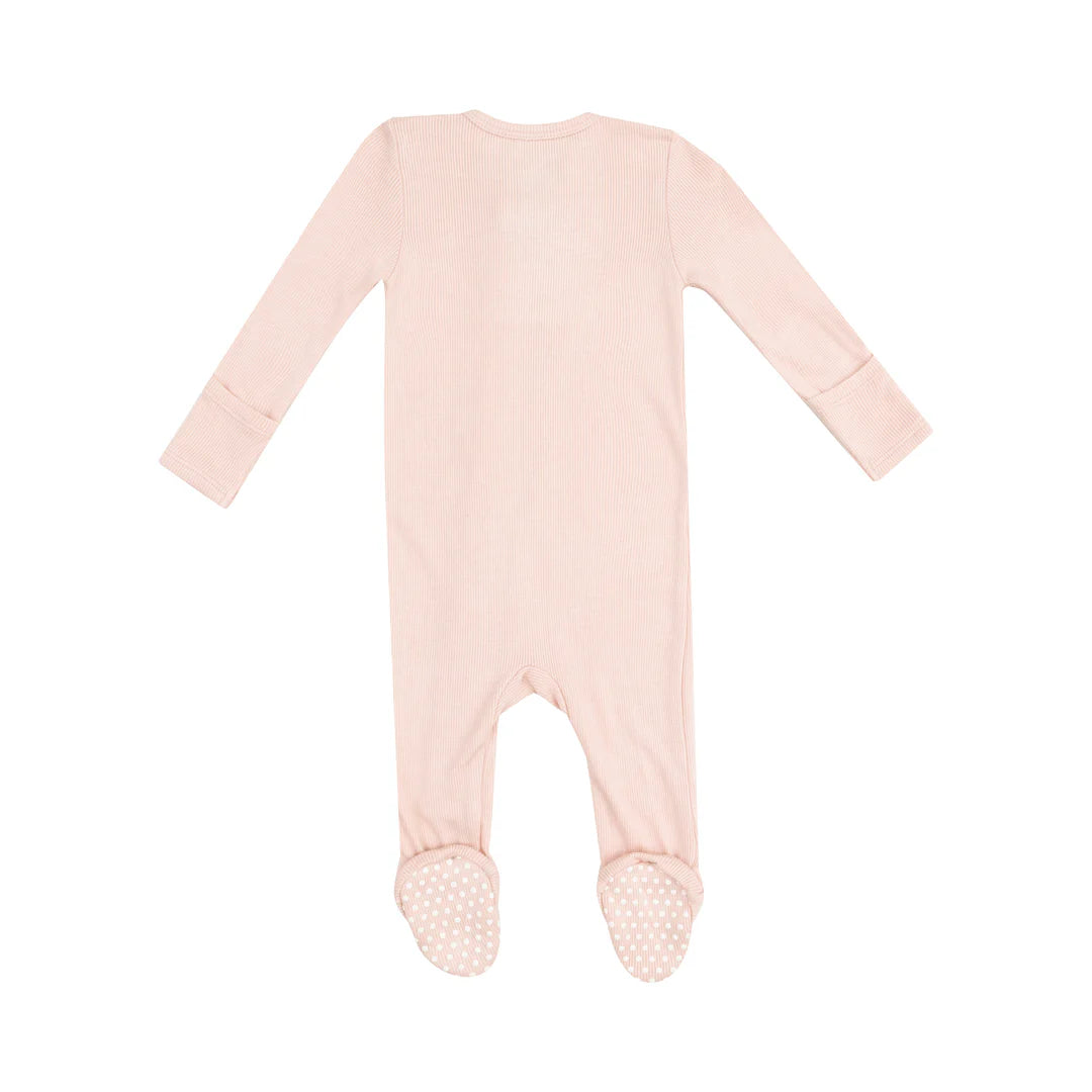 Angel Dear Solid Rose Smoke Ribbed Zipper Footie